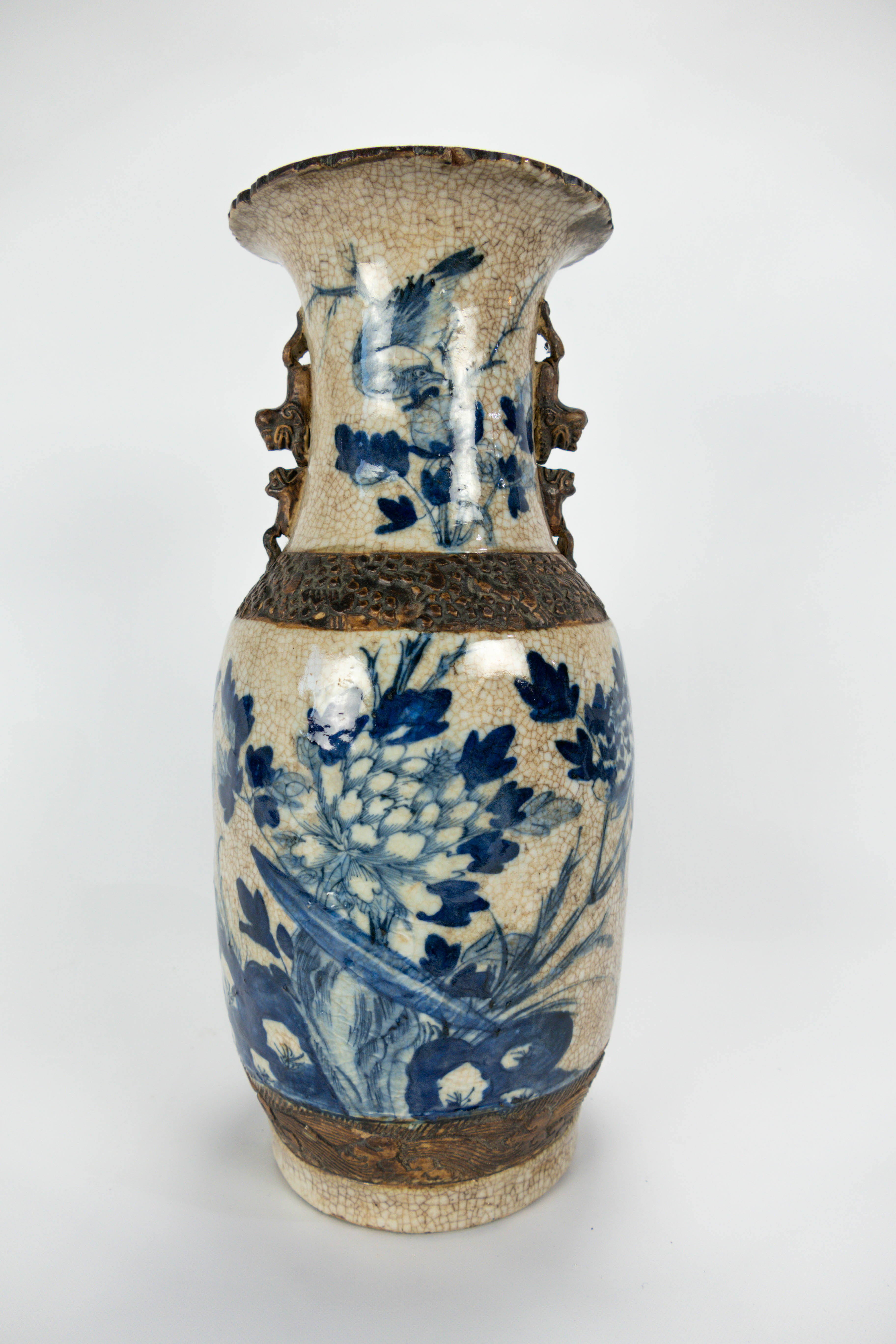Antique Chinese Blue & Brown Carved Porcelain Vase