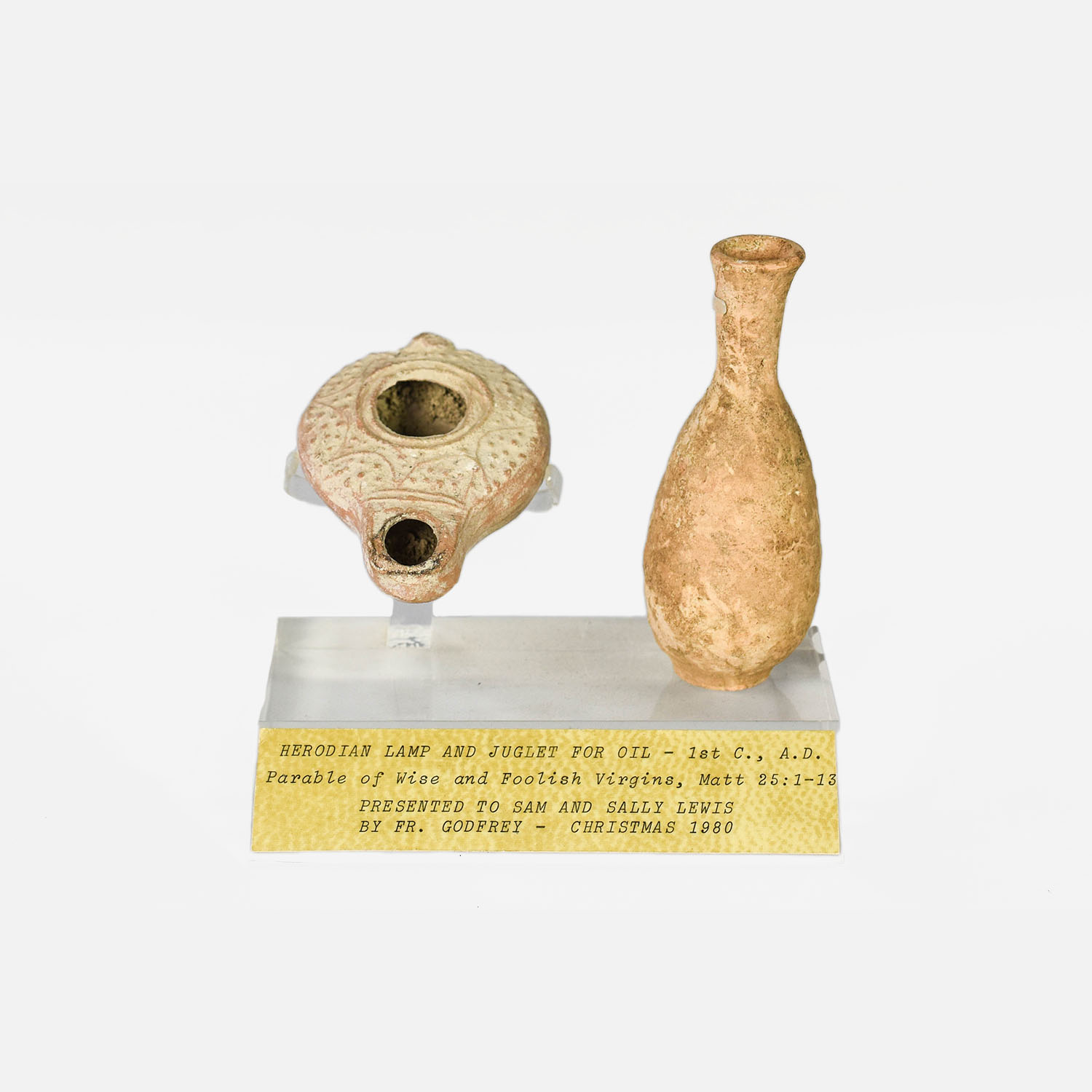 Ancient Holy Land Herodian Oil Lamp and Juglet
