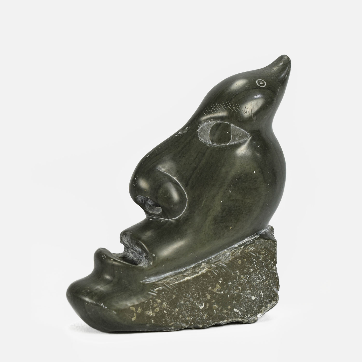 Inuit Gray-Green Carved Soapstone Statue Figurine