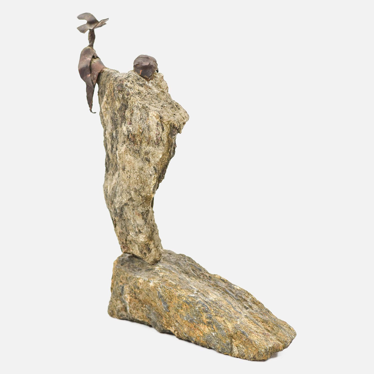 Stone and Bronze Sculpture Native Shaman w/Raptor