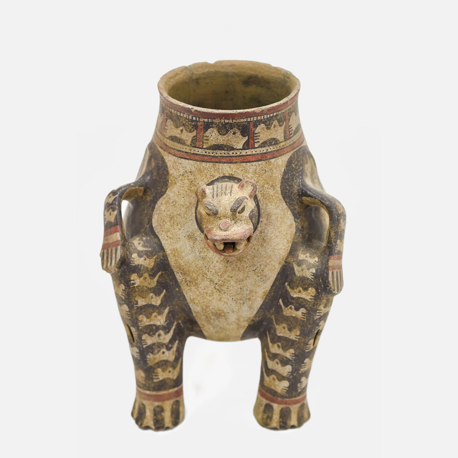 Pre-Columbian Painted Pottery Jaguar Effigy Vessel