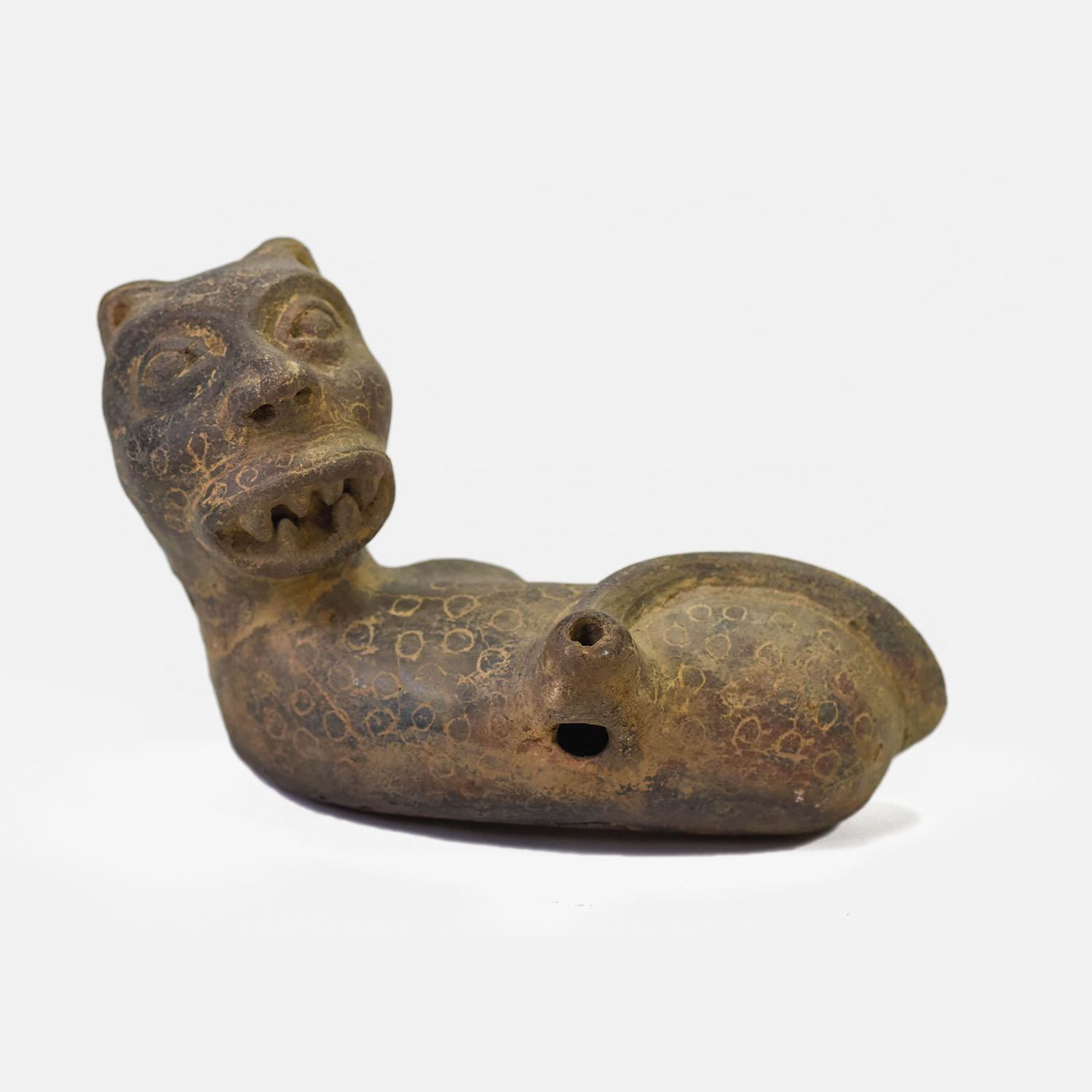 Pre-Columbian Black Pottery Jaguar Ocarina