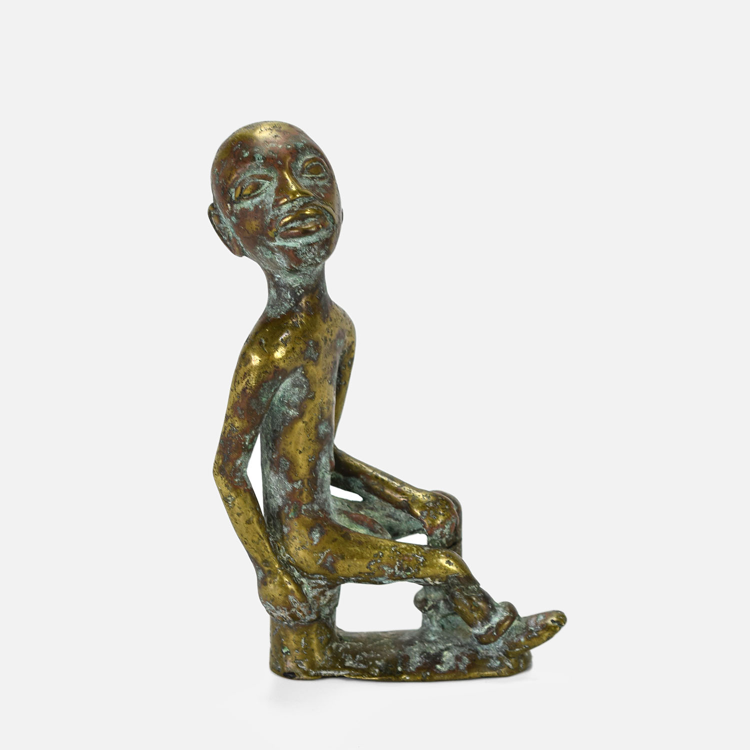 African Bronze Seated Captive Male Nude Figurine