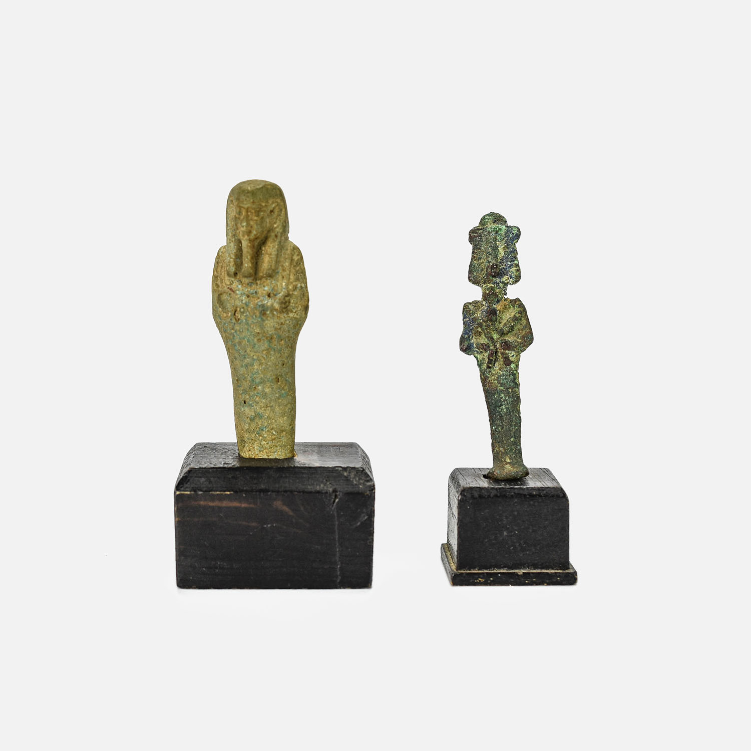 Two Ancient Egyptian Faience and Bronze Ushabti