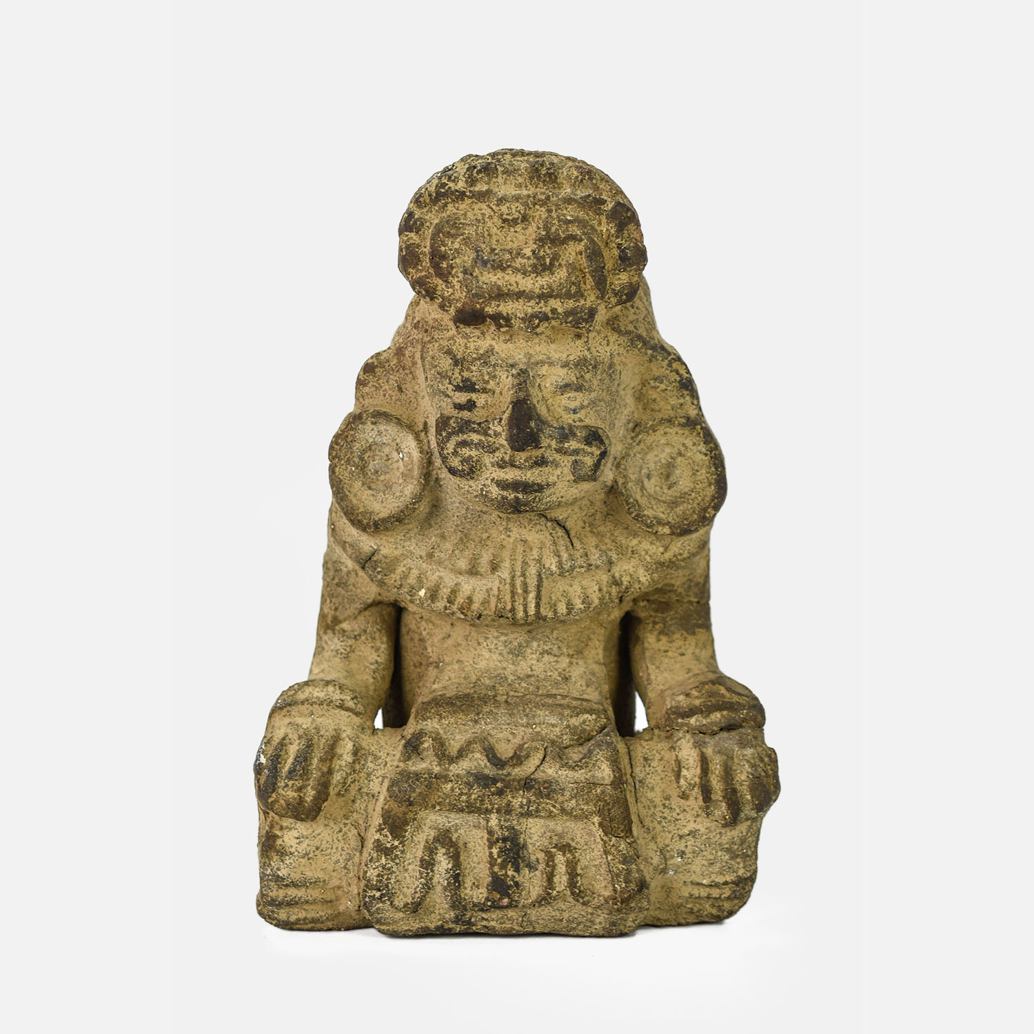 Pre-Columbian Aztec Pottery Seated Priest Figure