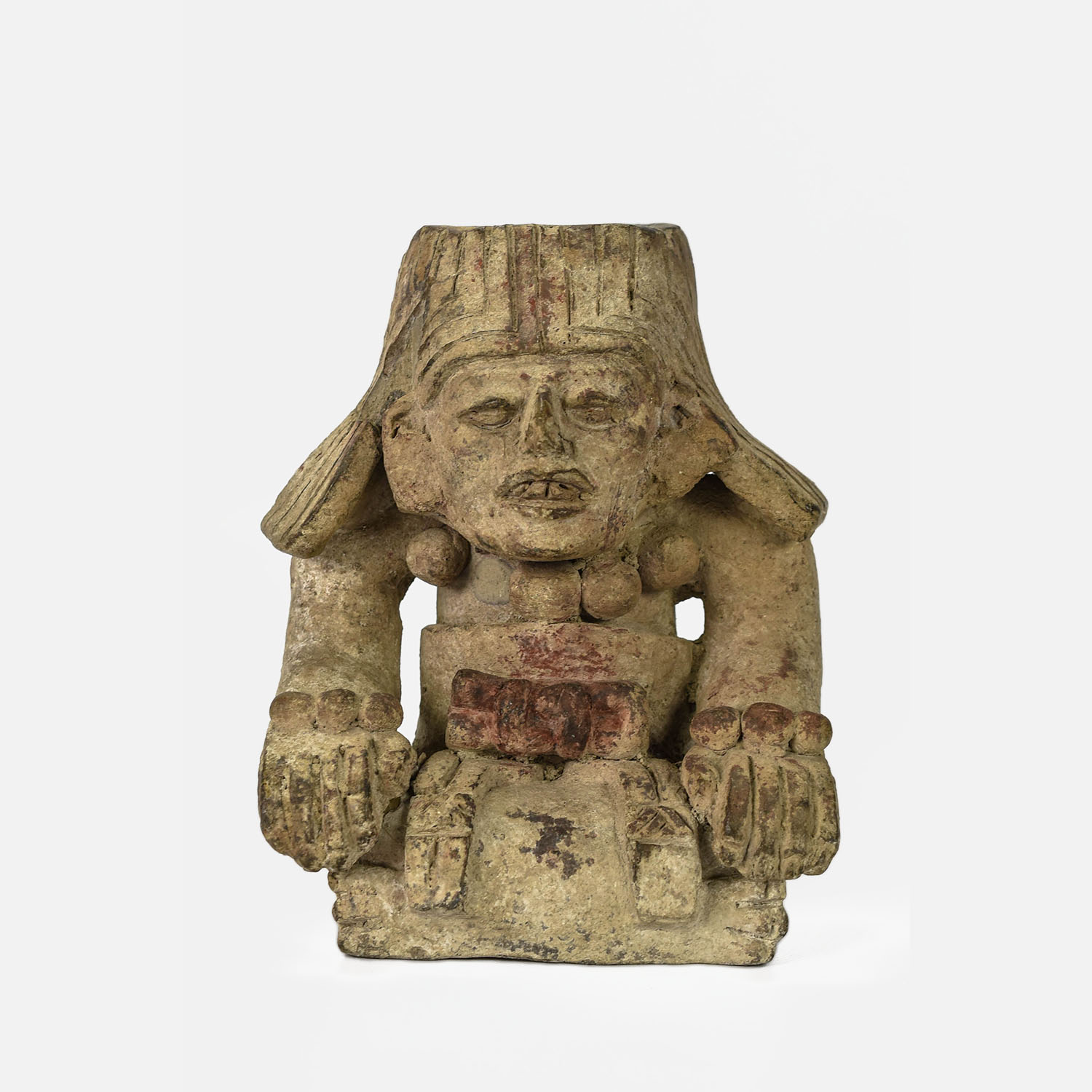 Pre-Columbian Aztec Pottery Seated Priest Figure #2