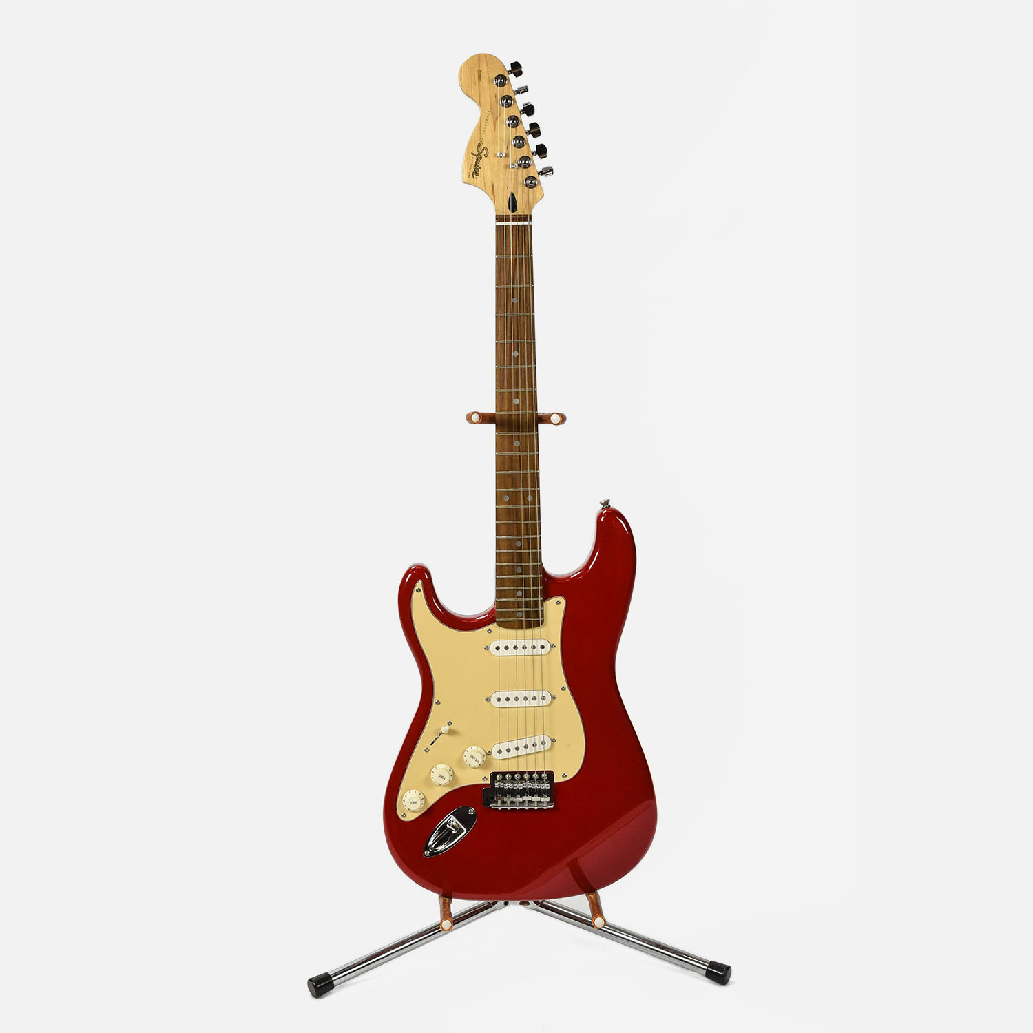 Red Fender Lefty Stratacaster Squire Electric Guitar