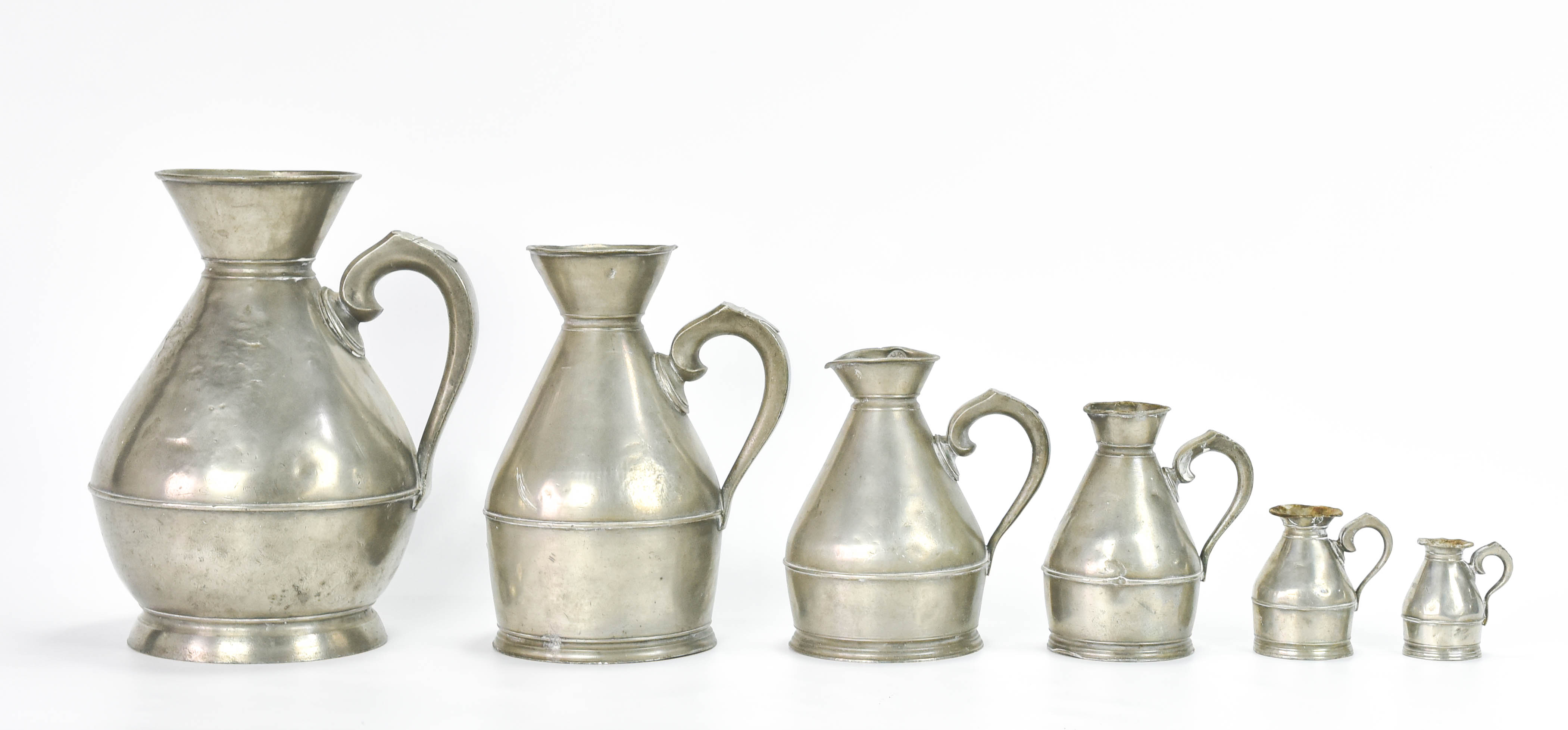 Six Antique 19thc Irish Pewter Haystack Measures