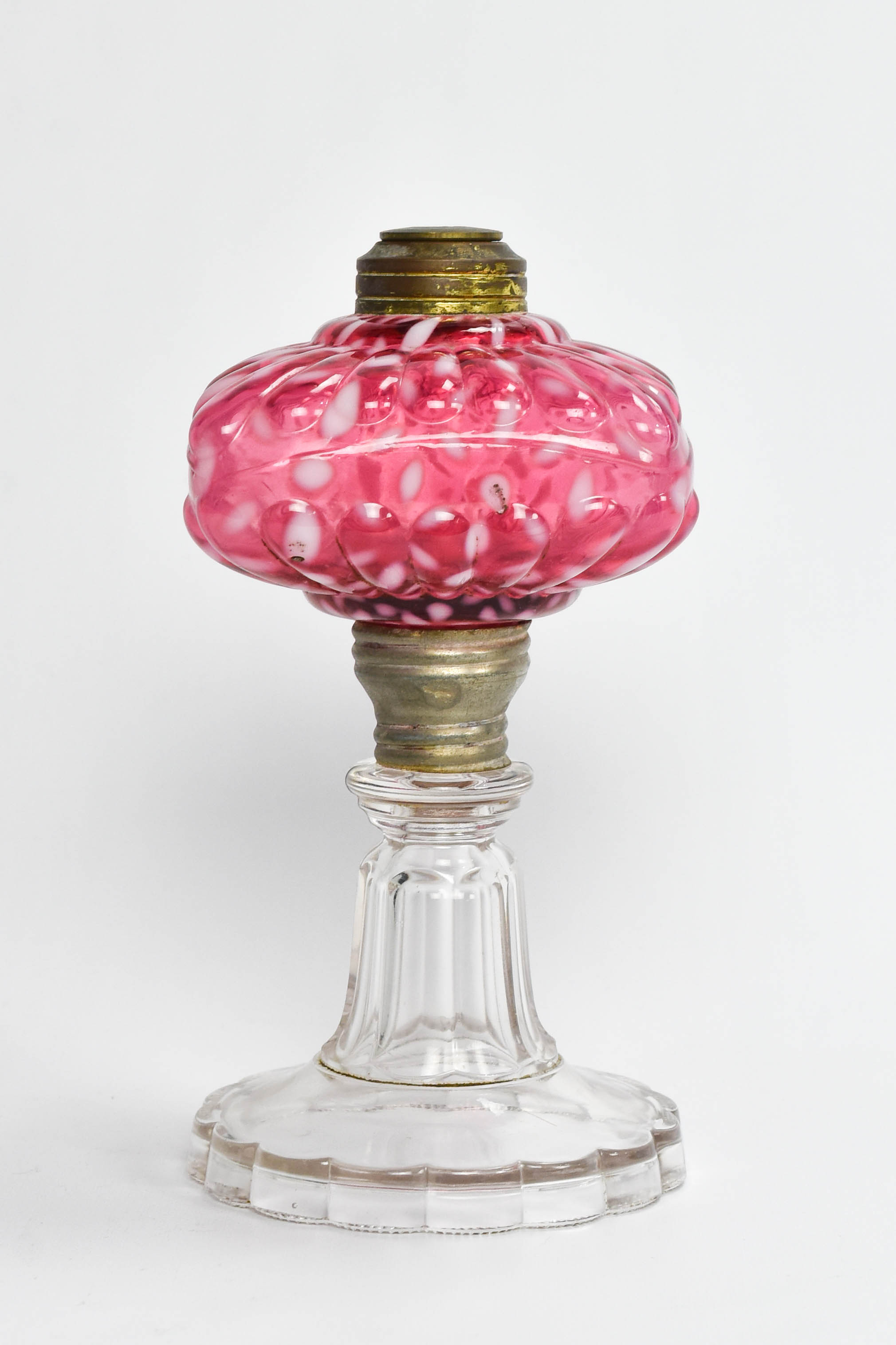Hobbs Cranberry Snowflake EAPG Glass Oil Lamp