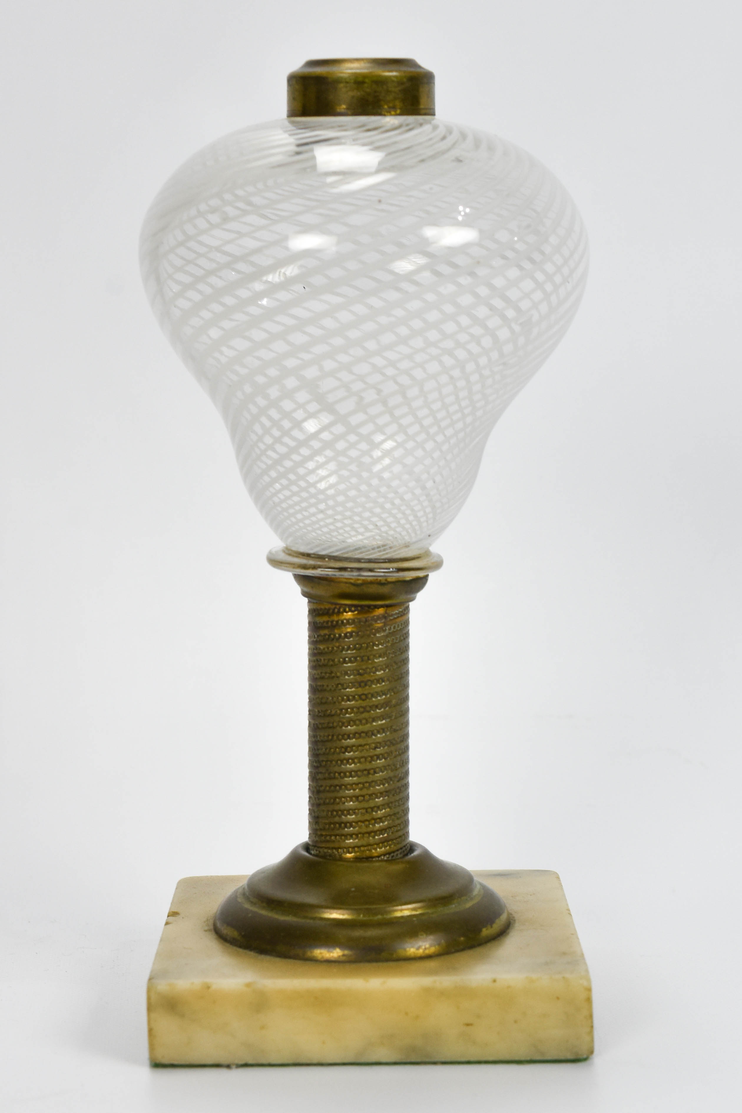 Antique Nailsea Type Blown Glass & Marble Oil Lamp