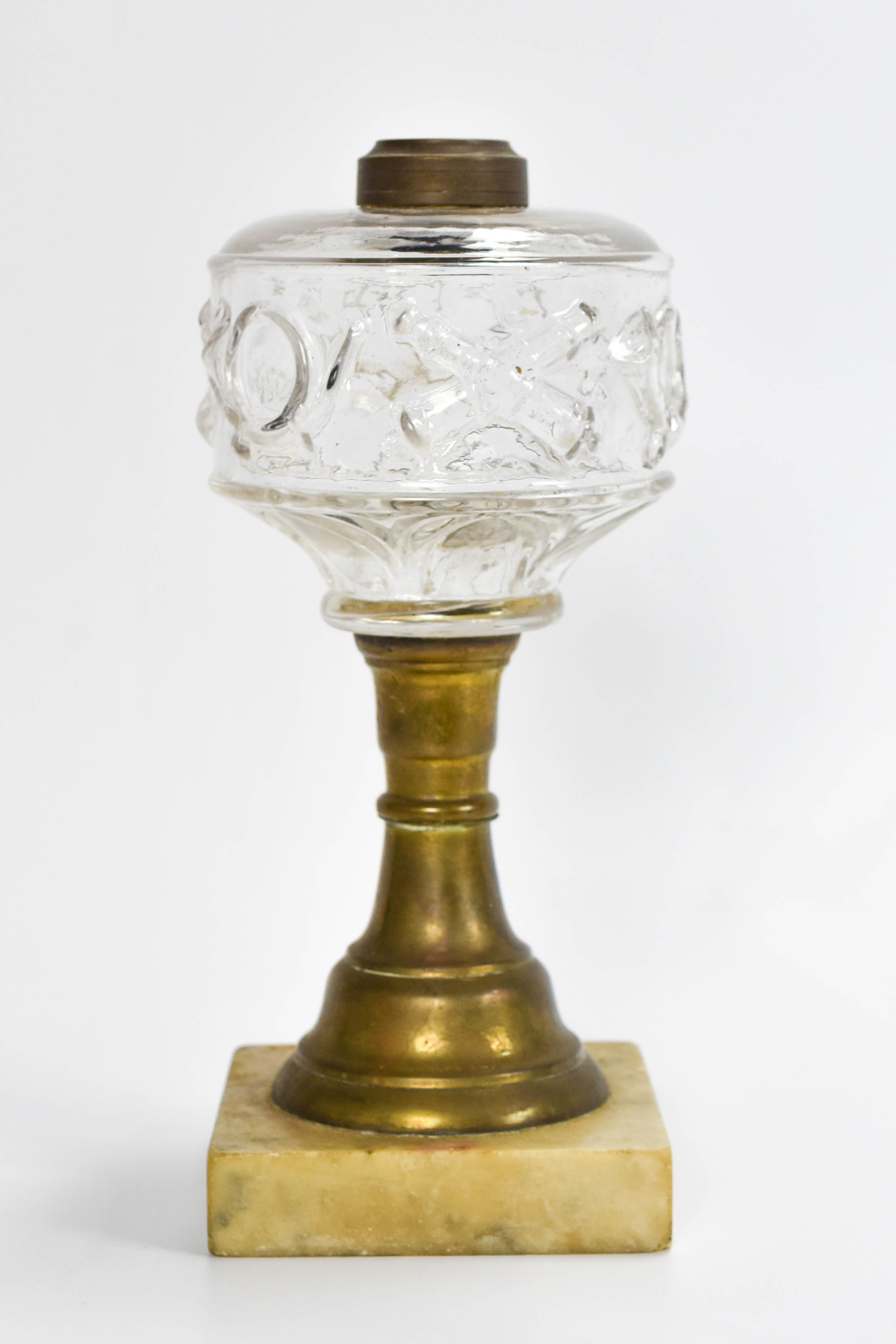 Antique EAPG Glass Figural Military Drum Oil Lamp