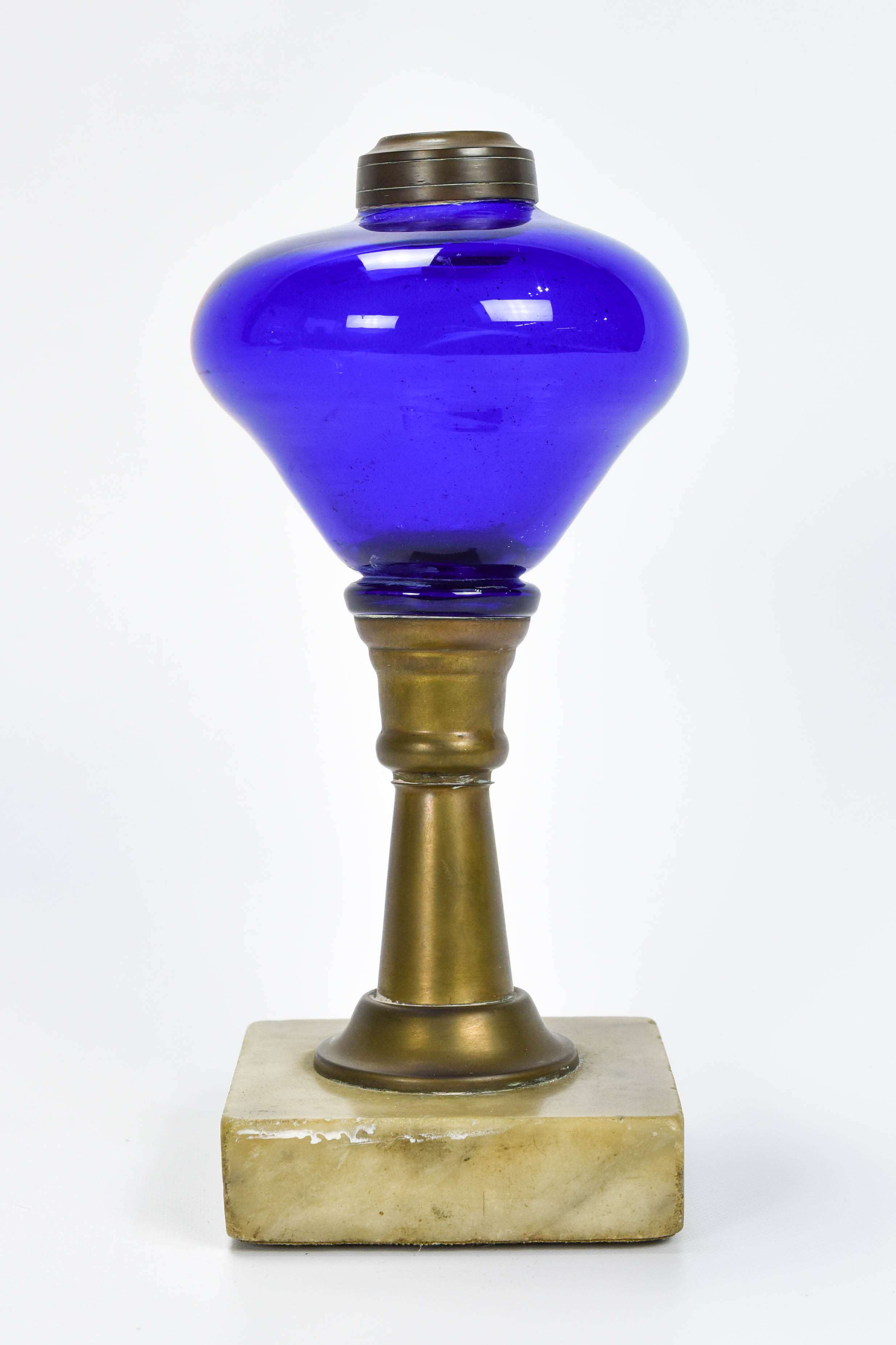 Antique Blown Cobalt Blue Glass Oil Lamp