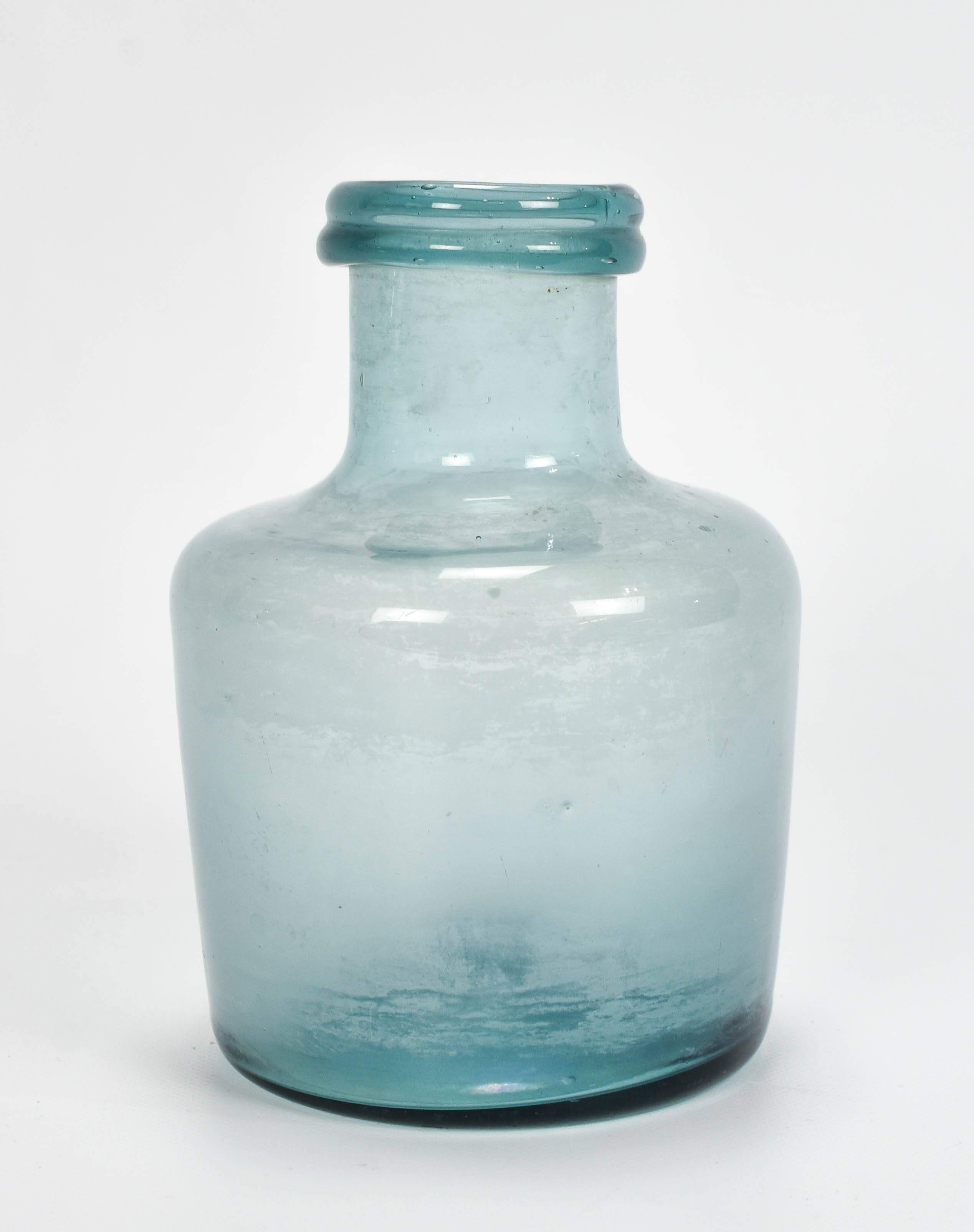 Antique Free Blown Aqua Wide Lip Ink Bottle
