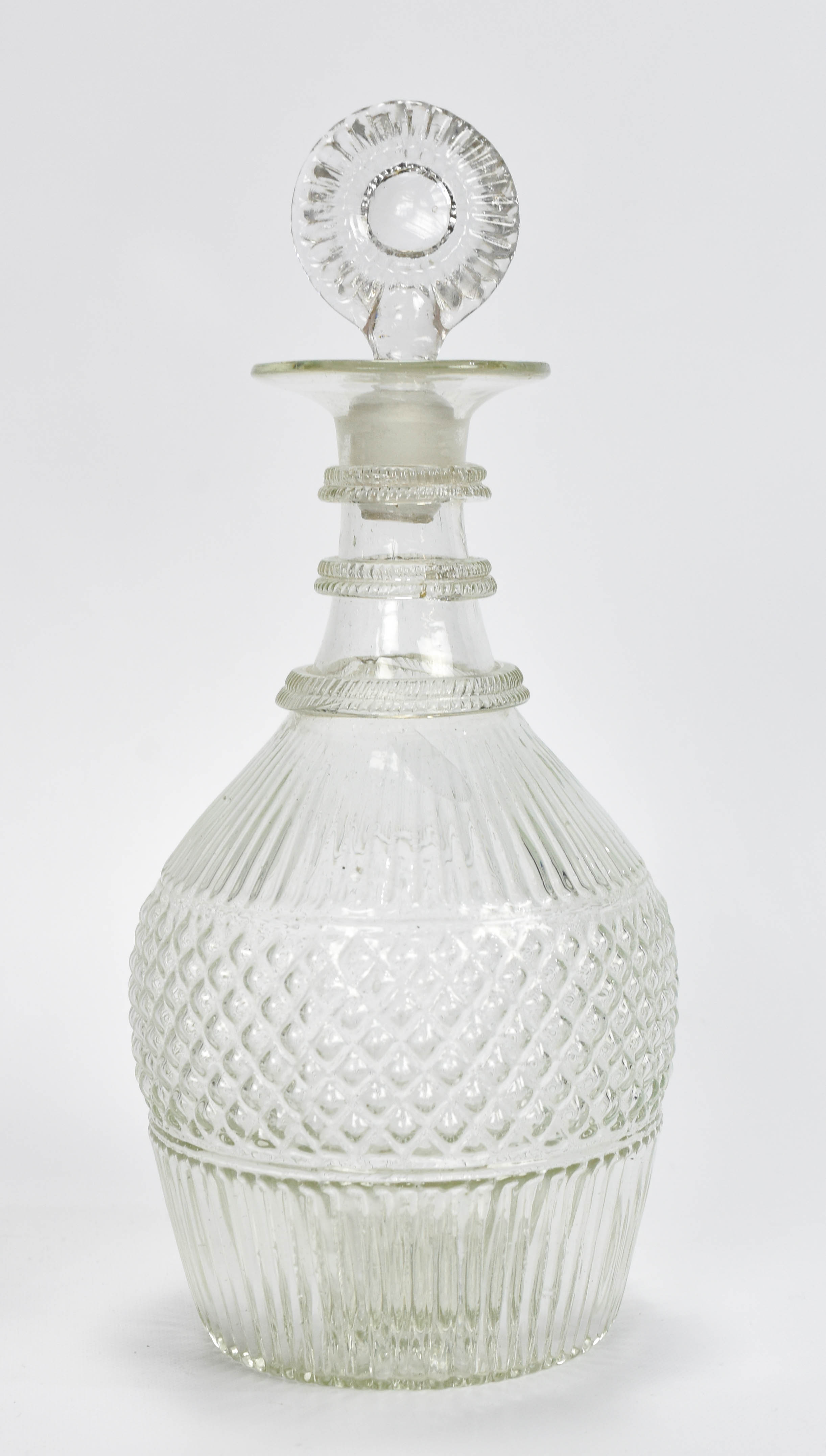 Antique American Blown Decanter Bottle Diamond Quilt