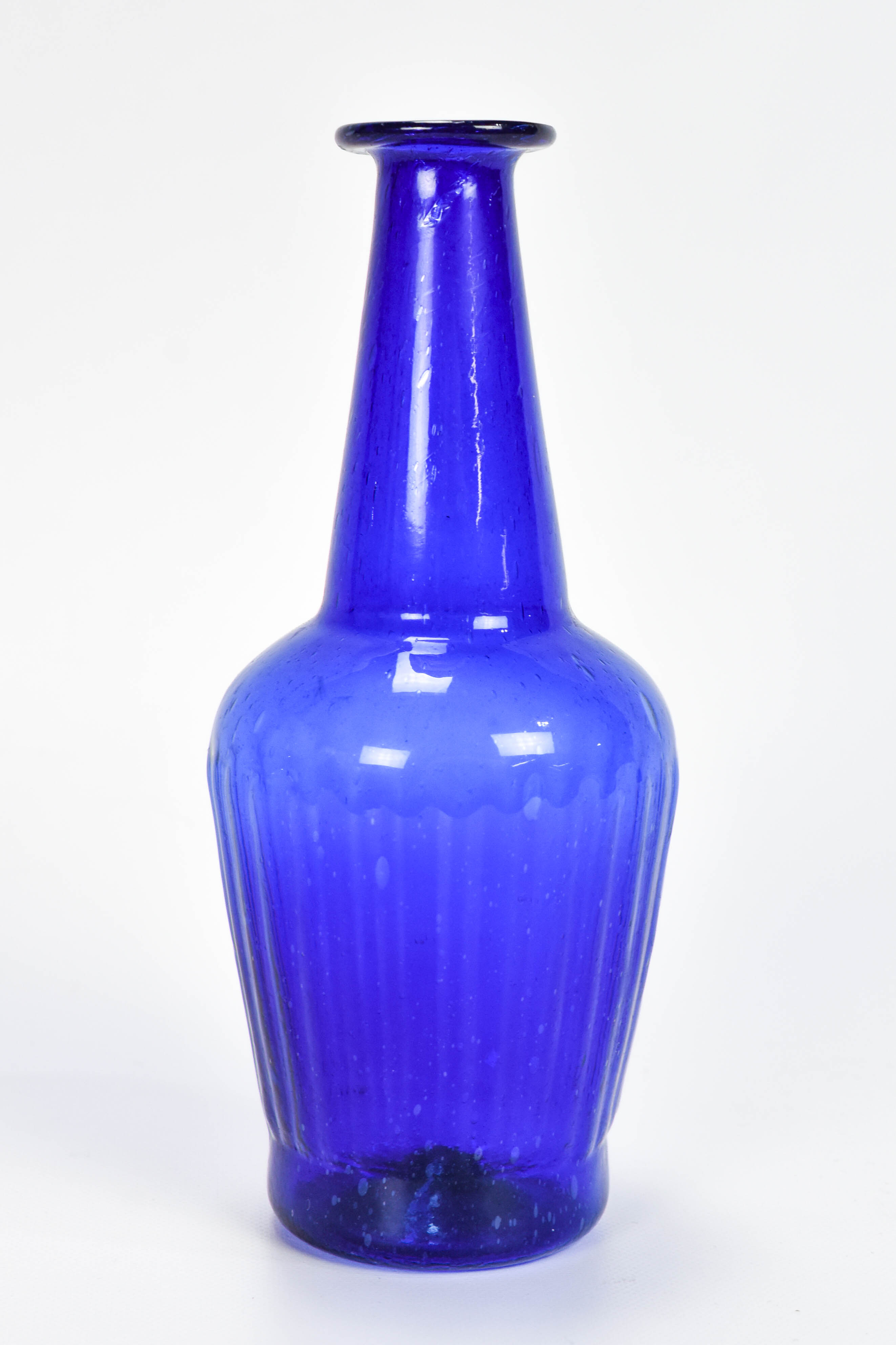 Antique 19thC Blue Blown Mold Barber Cologne Bottle