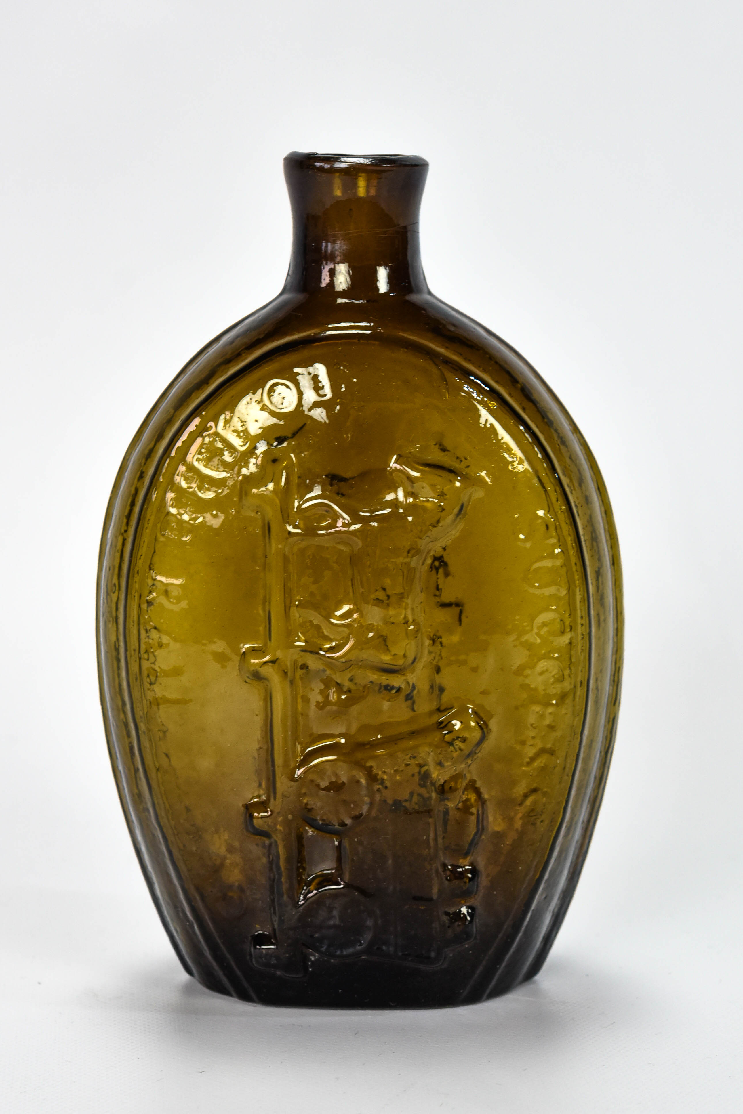 Olive Amber Success to Railroad Pint Flask Bottle
