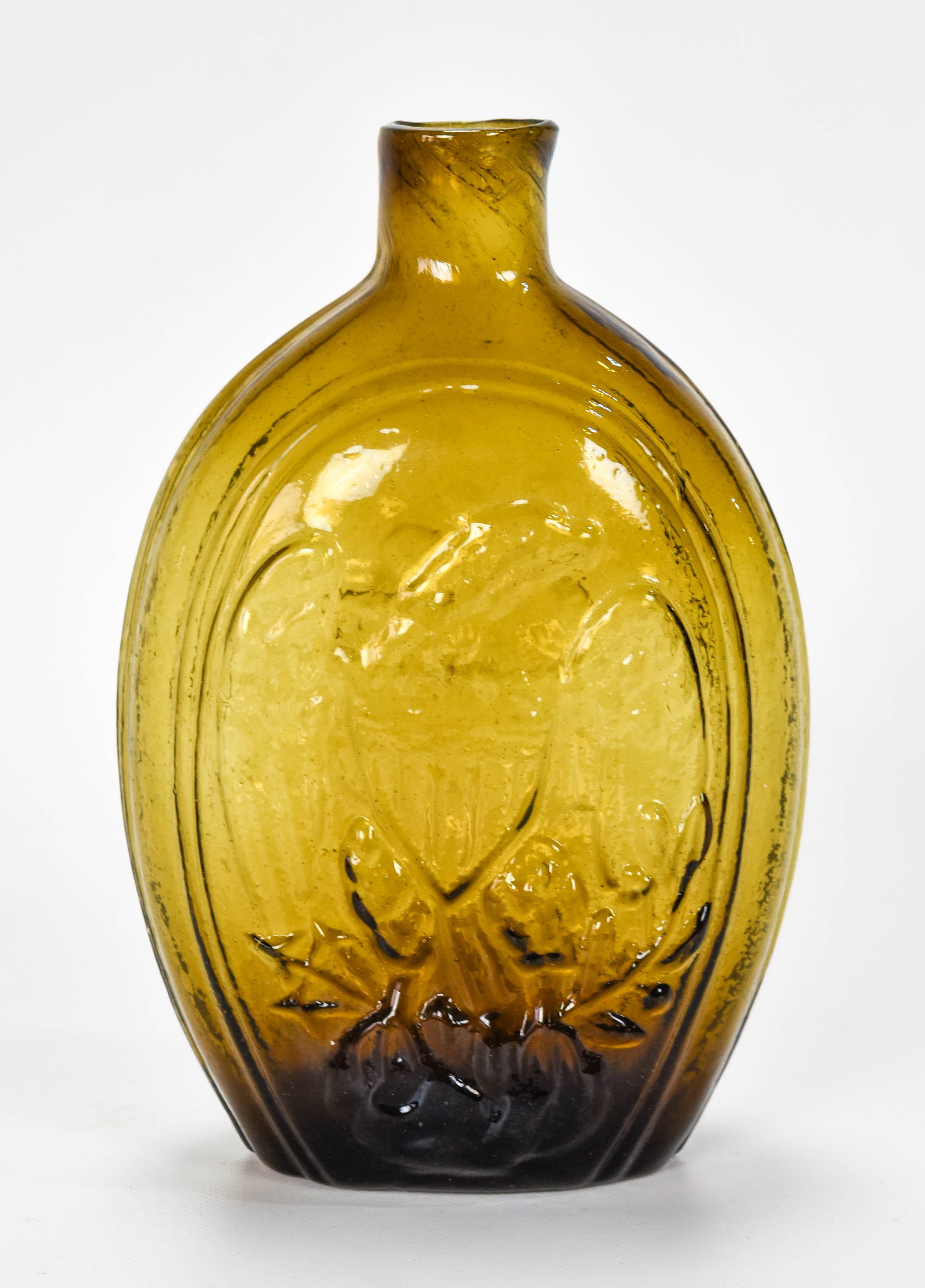Amber Cornucopia Eagle Pint Historical Flask Bottle