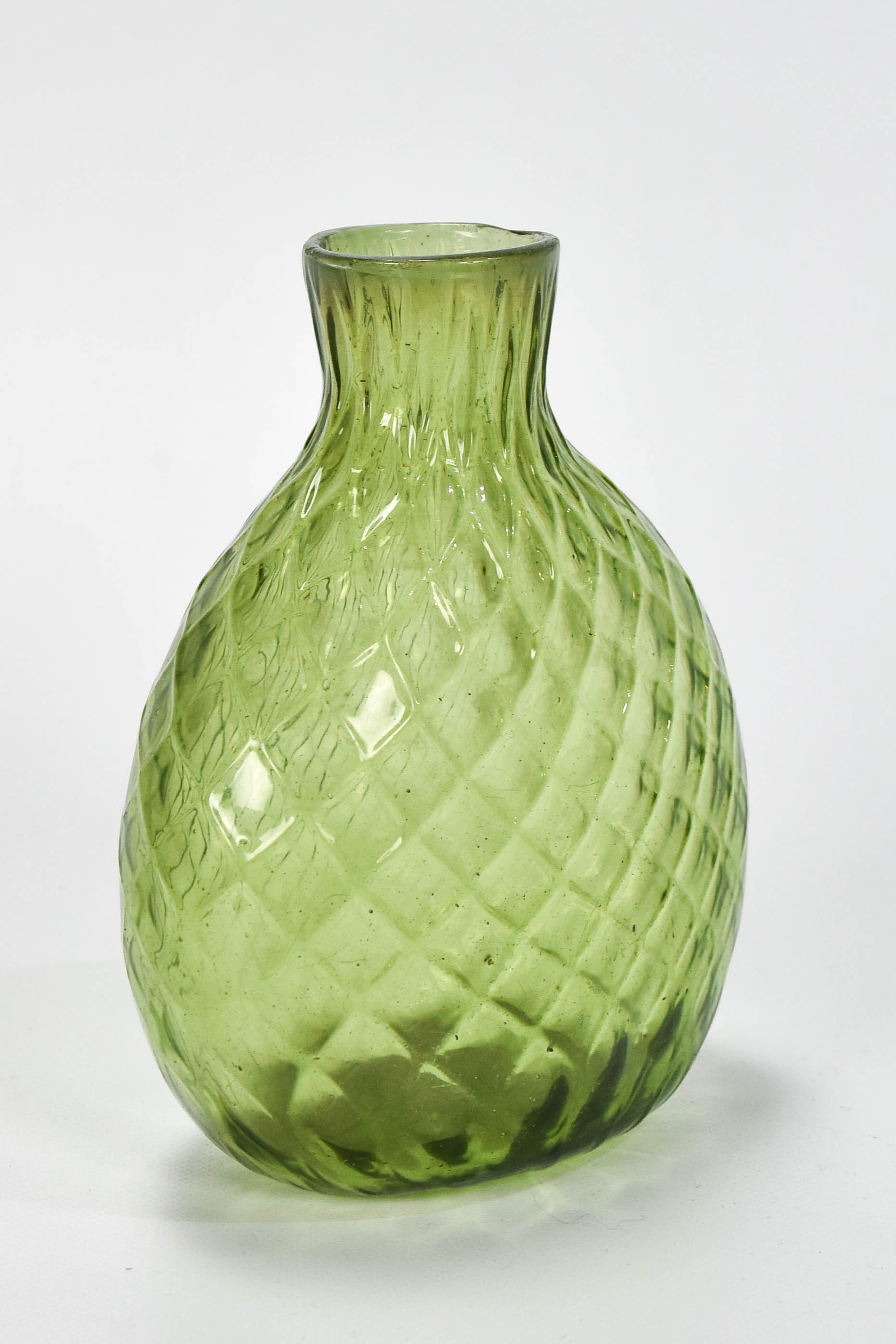 Yellow Green Quilted New Hampshire Flask Ex-McKearin