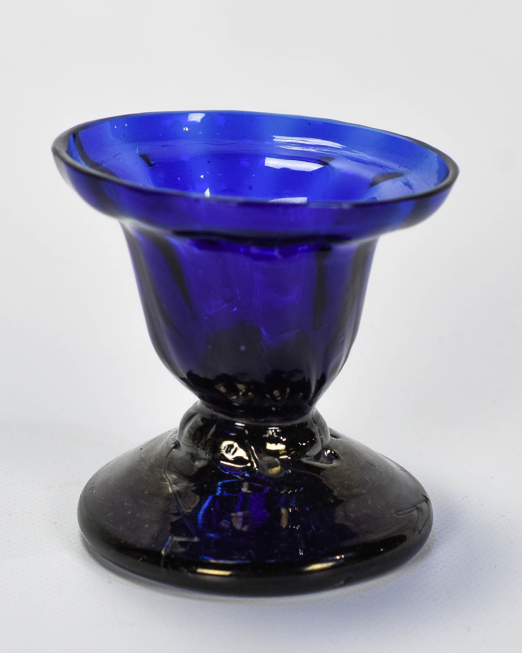 Sapphire Blue Swirl Pattern Footed Salt Ex-KcKearin