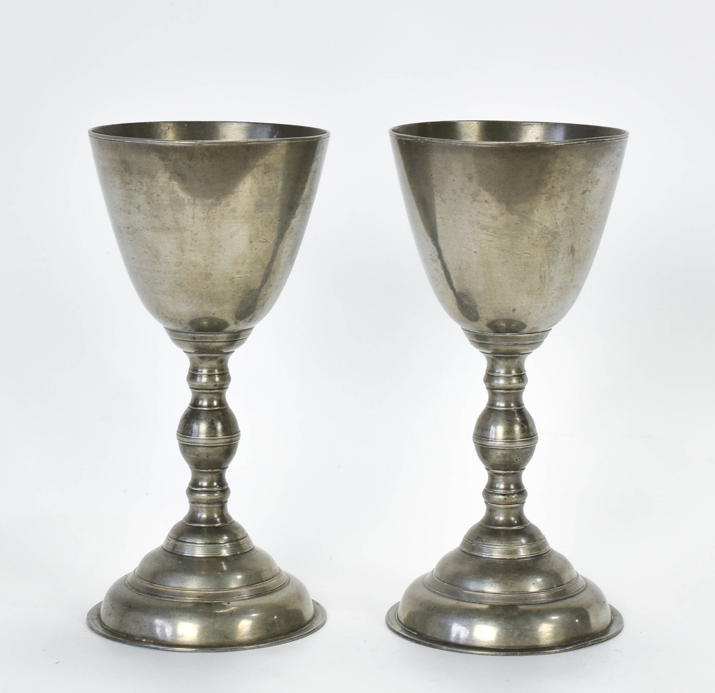18thC Peter Young NY Pewter Chalice Church Cup Pair