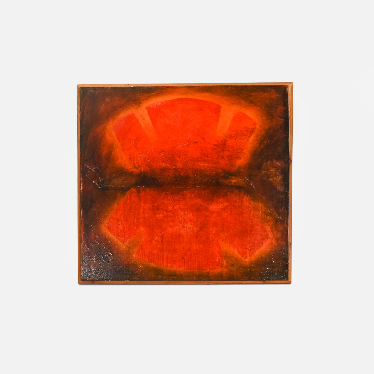 1960s Abstract Expressionist Orange and Red MCM Oil Painting on Canvas