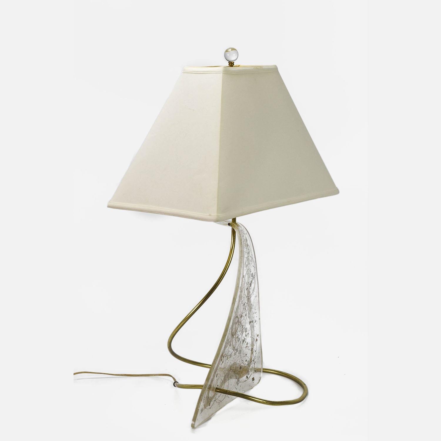1950s Biomorphic Lucite and Brass MCM Table Lamp