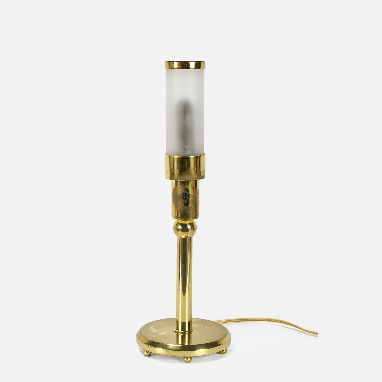 MCM Modernist Frosted Glass Brass Tube Table Lamp