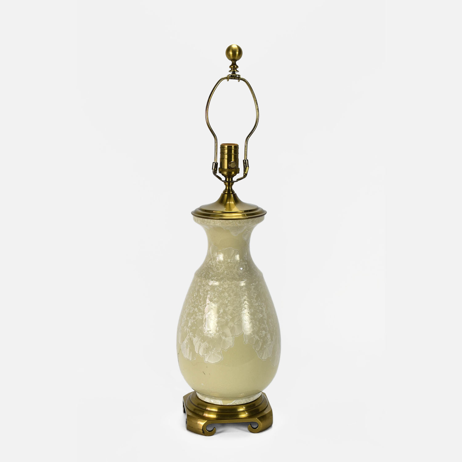 Fine Retro 1970s Mineral Glass Porcelain Brass Table Lamp