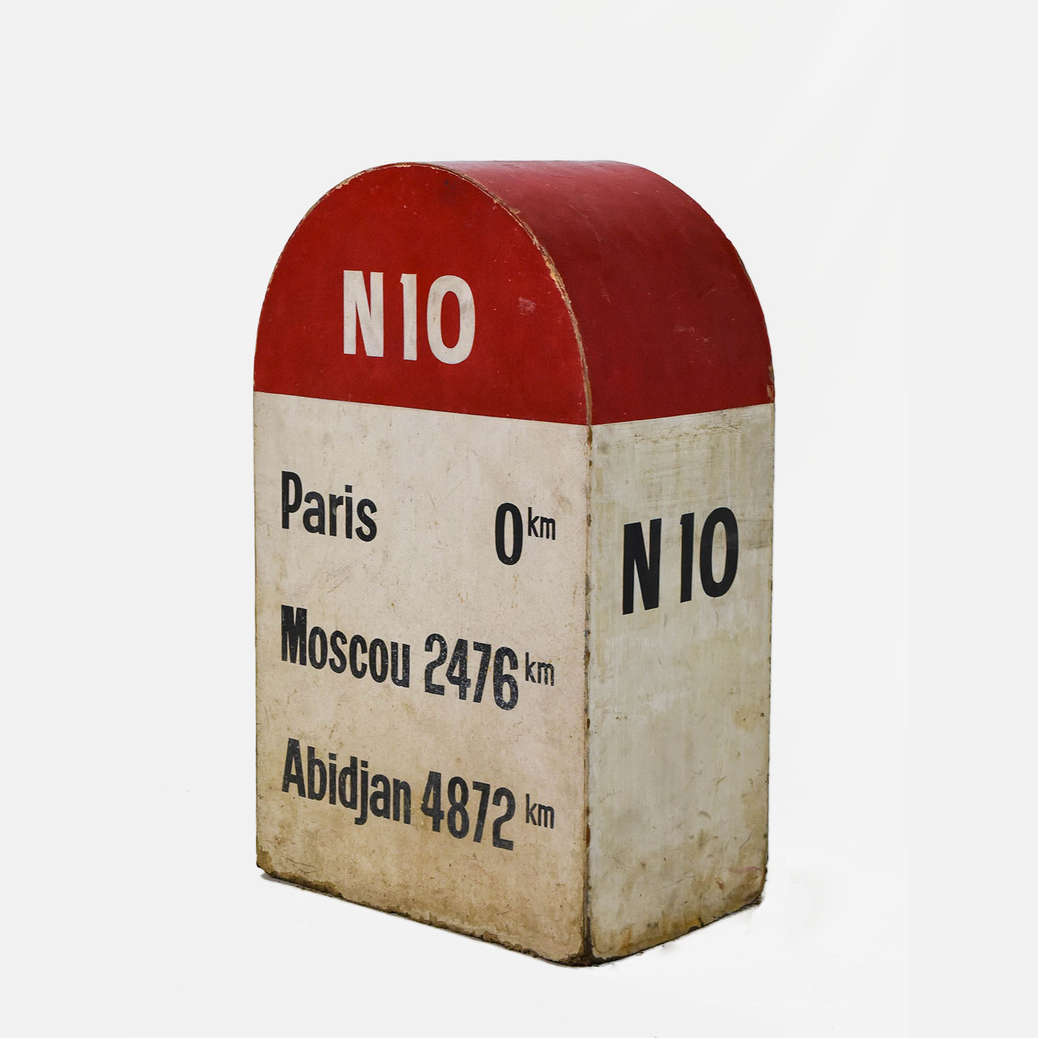 Paris Moscow Painted Wood Mile Marker Display