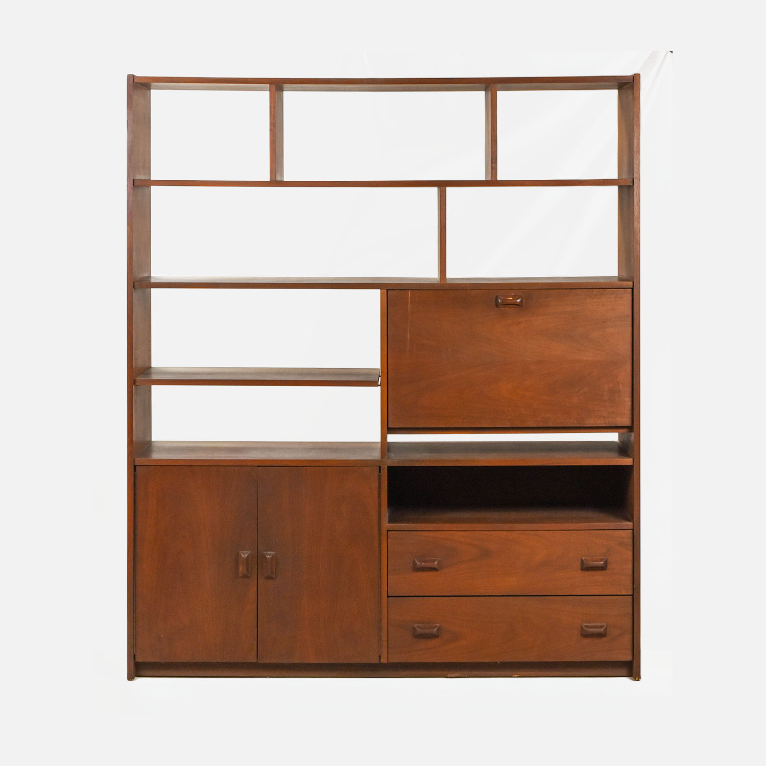 1960s Walnut Room Divider Bookcase with Desk MCM Wall Unit