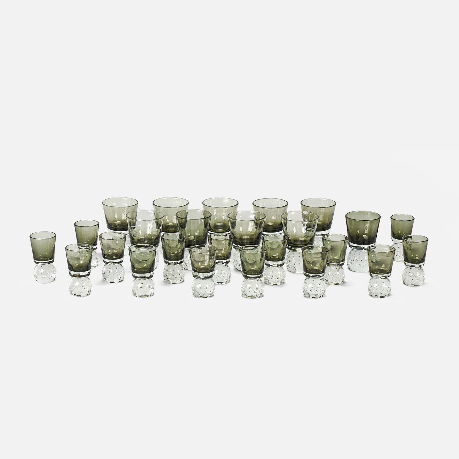 Carl Erickson Controlled Bubble Paperweight Tumbler MCM 25pc Glassware Set