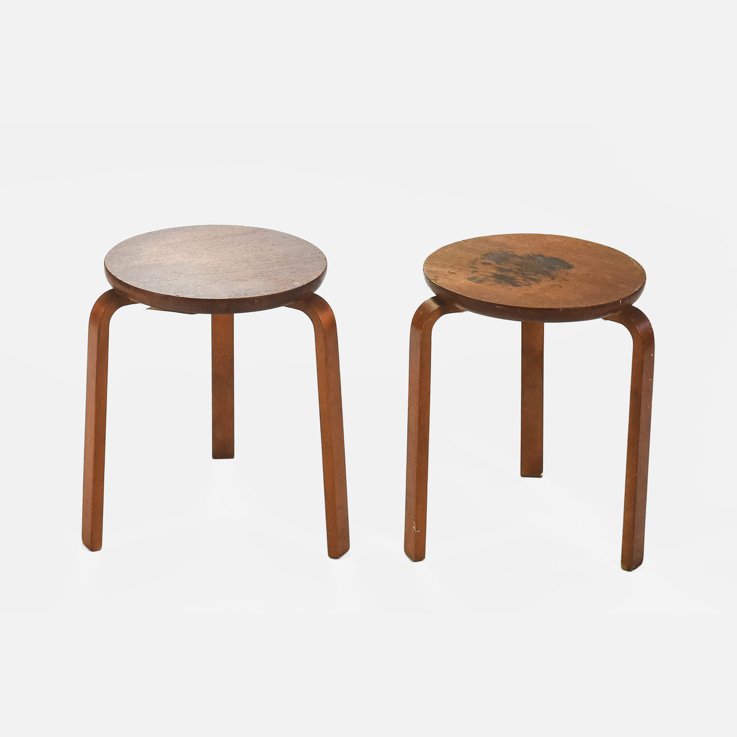 Two 1960s Alvar Aalto Stool 60 MCM Danish Modern Pair