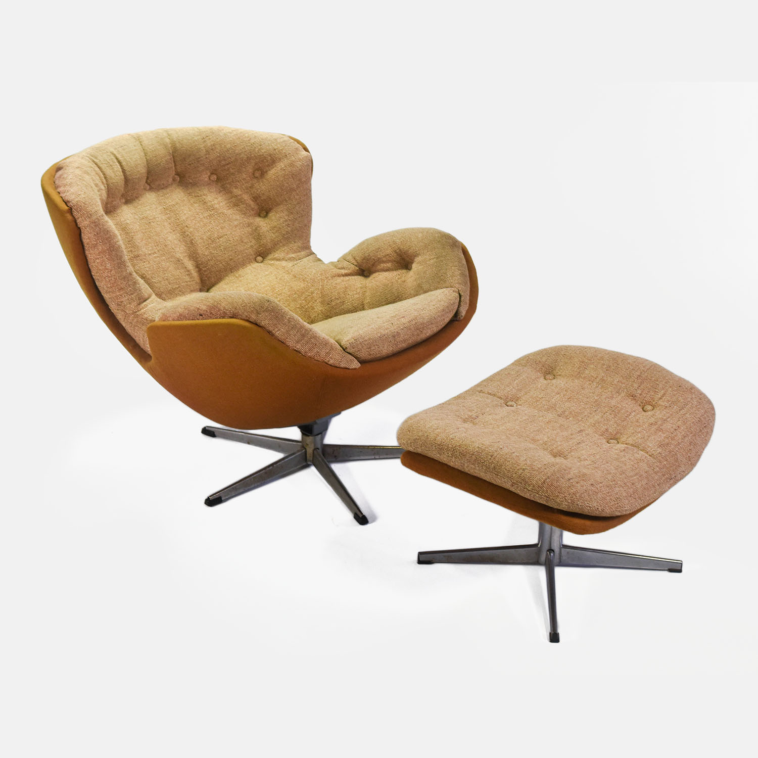 1960s MCM Upholstered Chair and Ottoman After Jacobsen's Egg