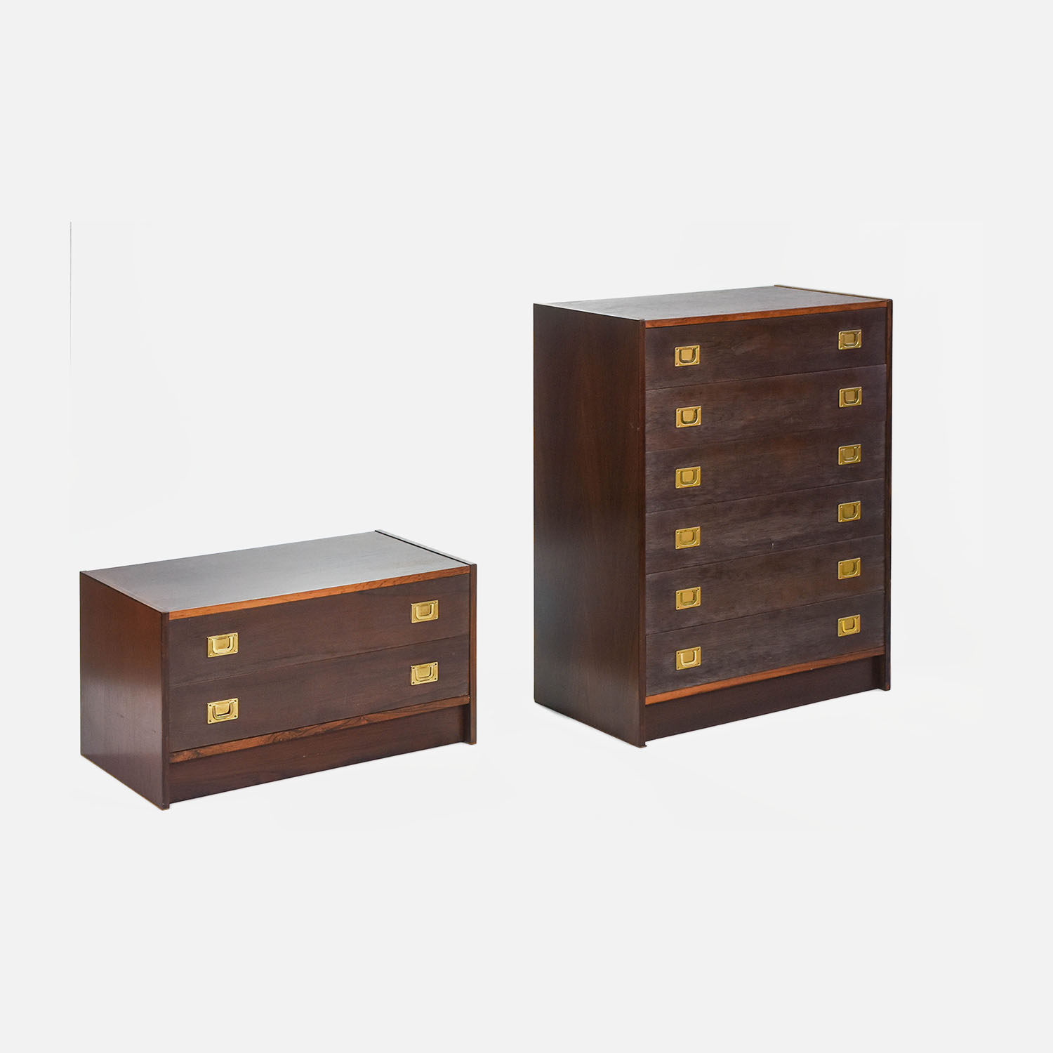Two 1970s Danish Modern Tall and Low Chest of Drawers MCM Pair