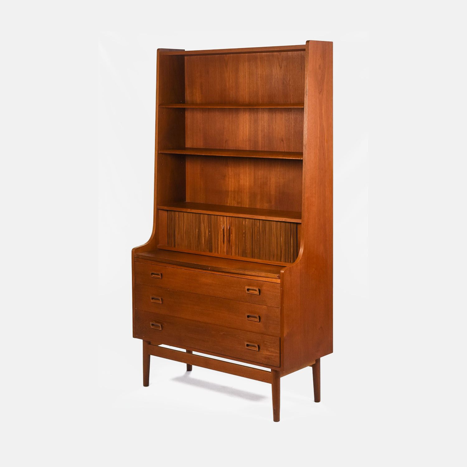 Povl Dinesen MCM Teak Tambour Door Secretary Bookcase Cabinet with Drawers