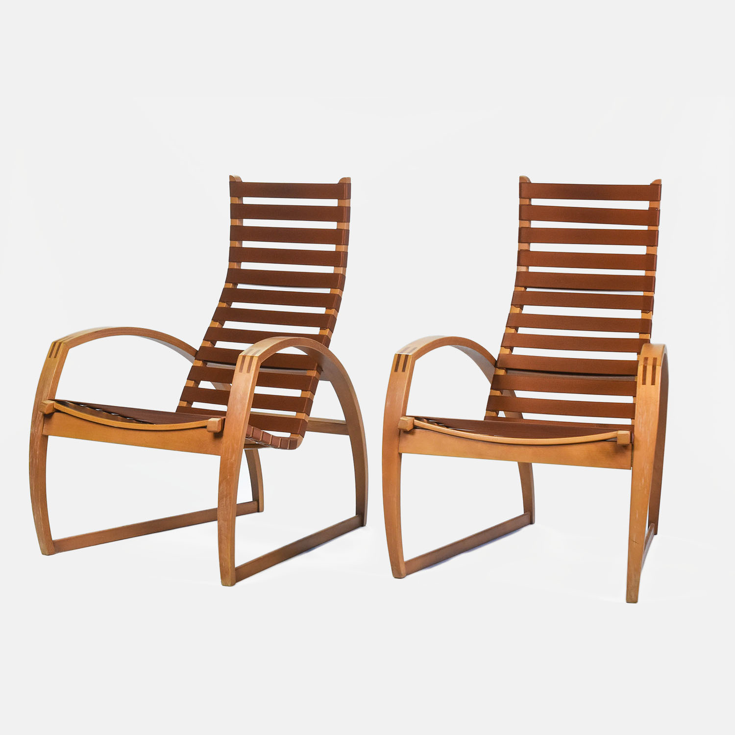 Two Matched Peter Danko Atmos Modernist Lounge Chair with Strap Seating MCM Pair