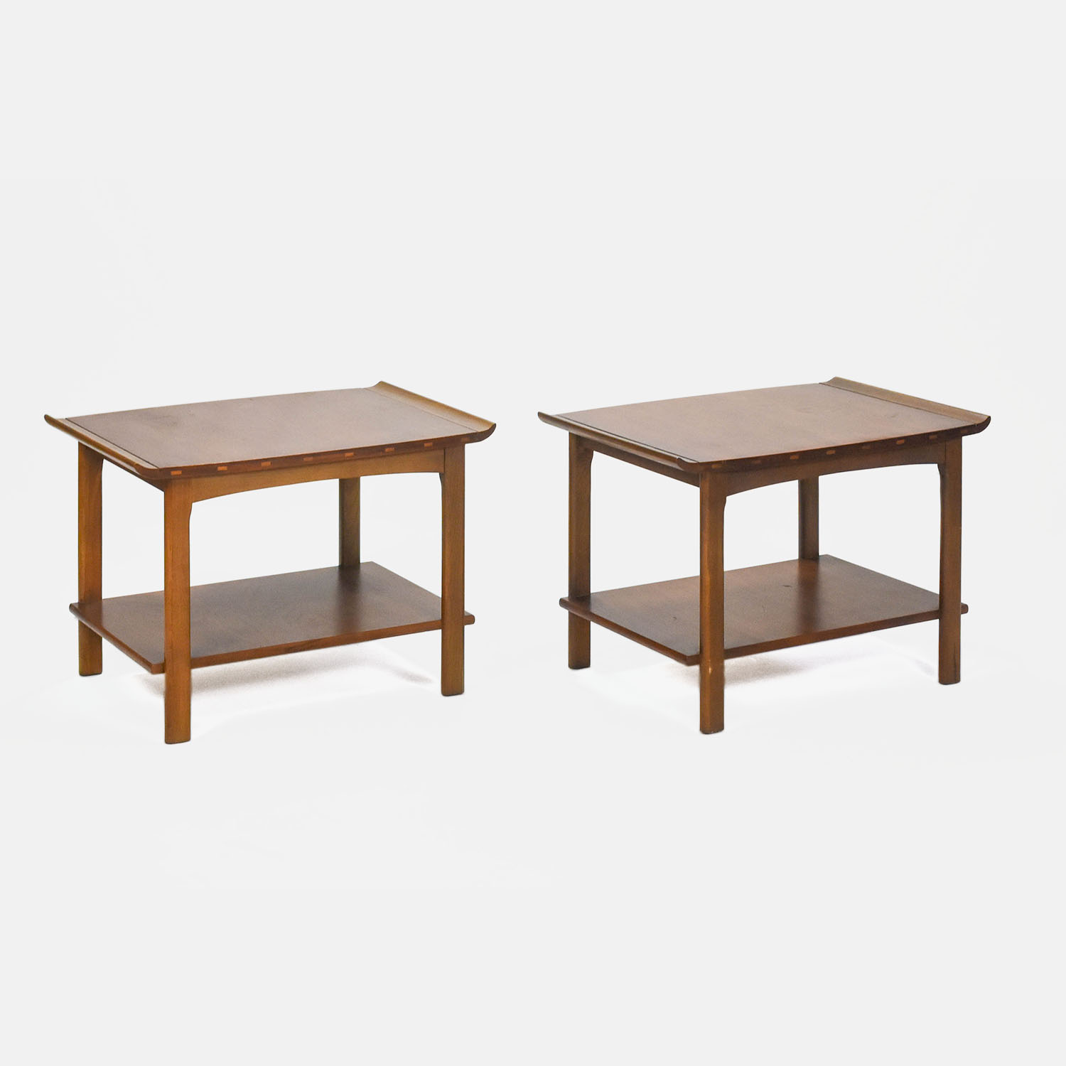 Two Lane MCM Pagoda Edge Inlaid Surfboard End Tables