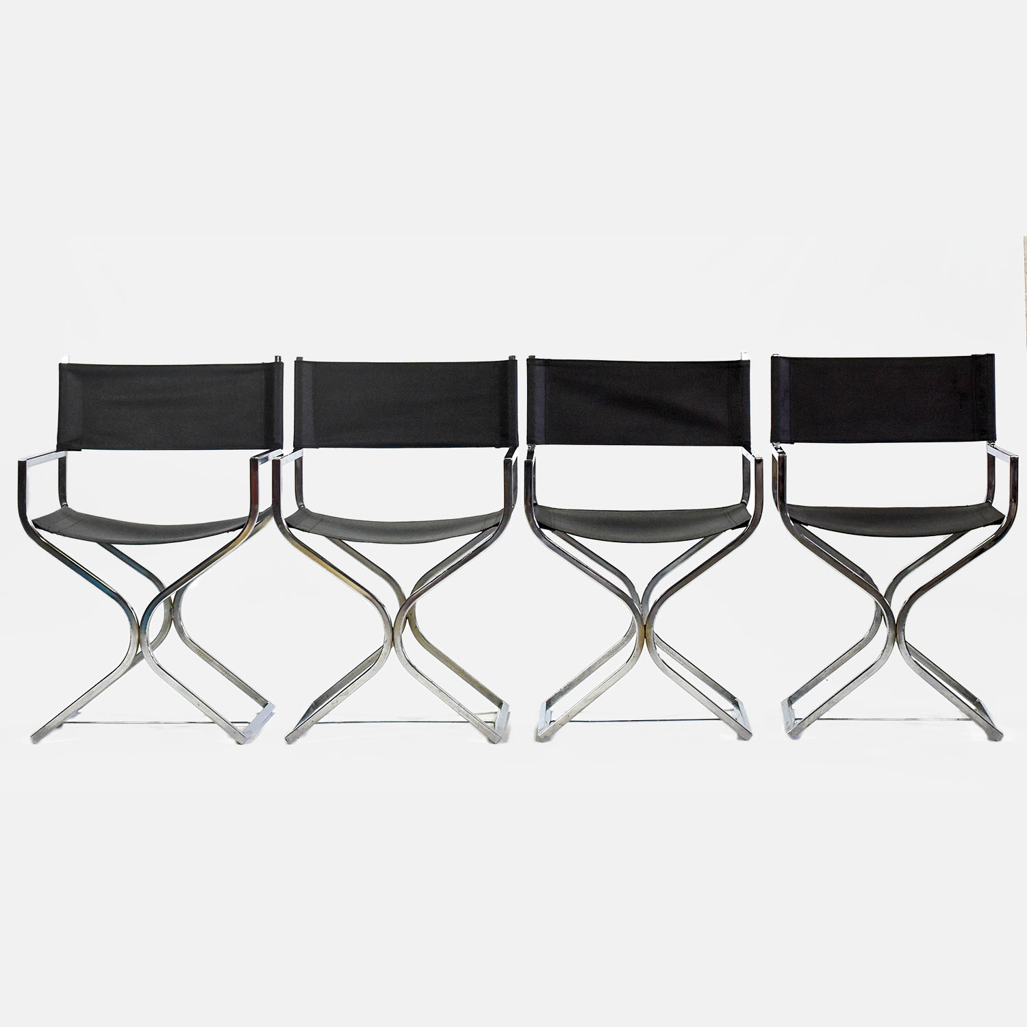 Four Robert Kjer Jakobsen Director's Chairs MCM Chrome Metal Set