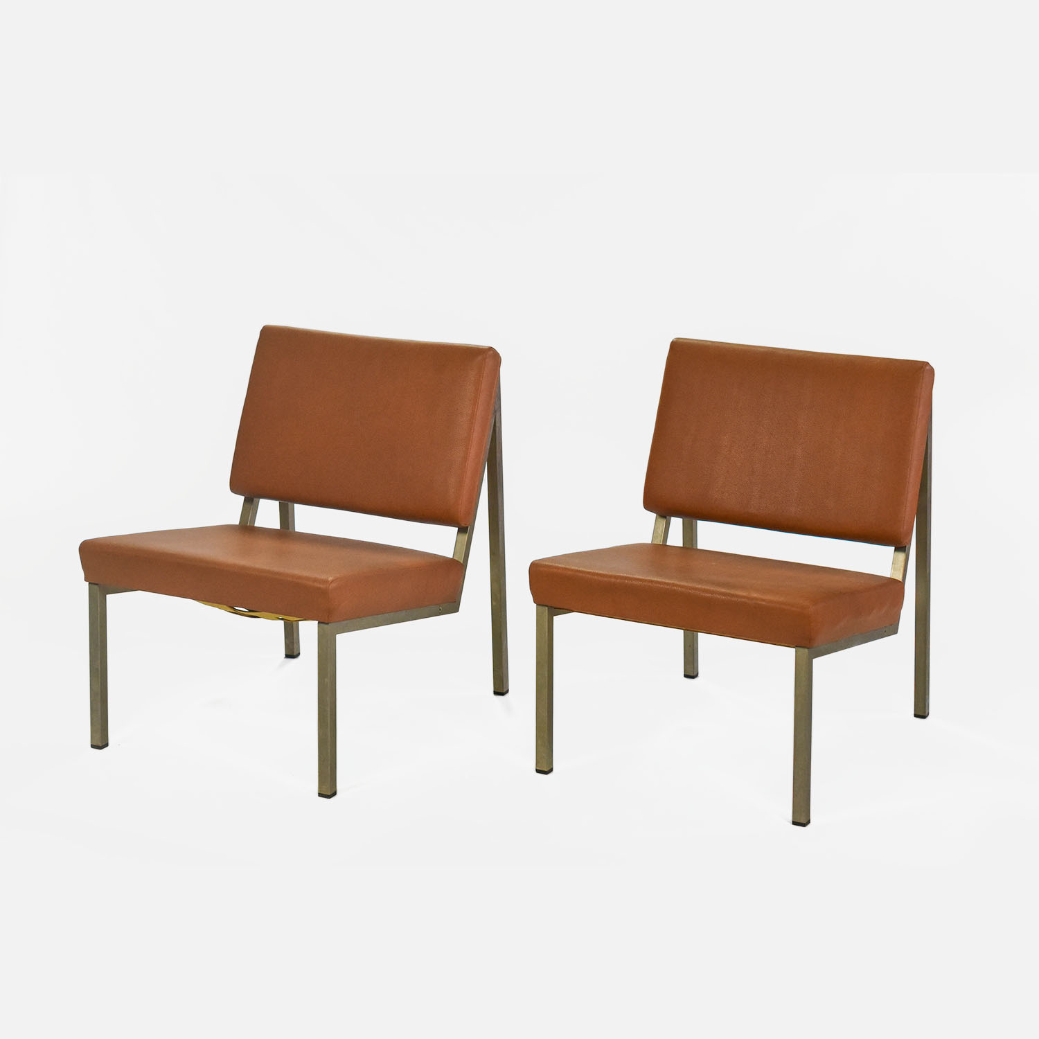 Two 1970s Modernist Square Tube Floating Seat Lounge Chairs