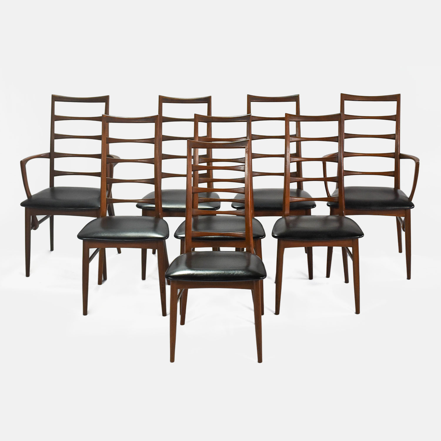 Eight Teak Danish Modern Walnut Ladder Back Dining Chairs Koefoeds Hornslet MCM Set