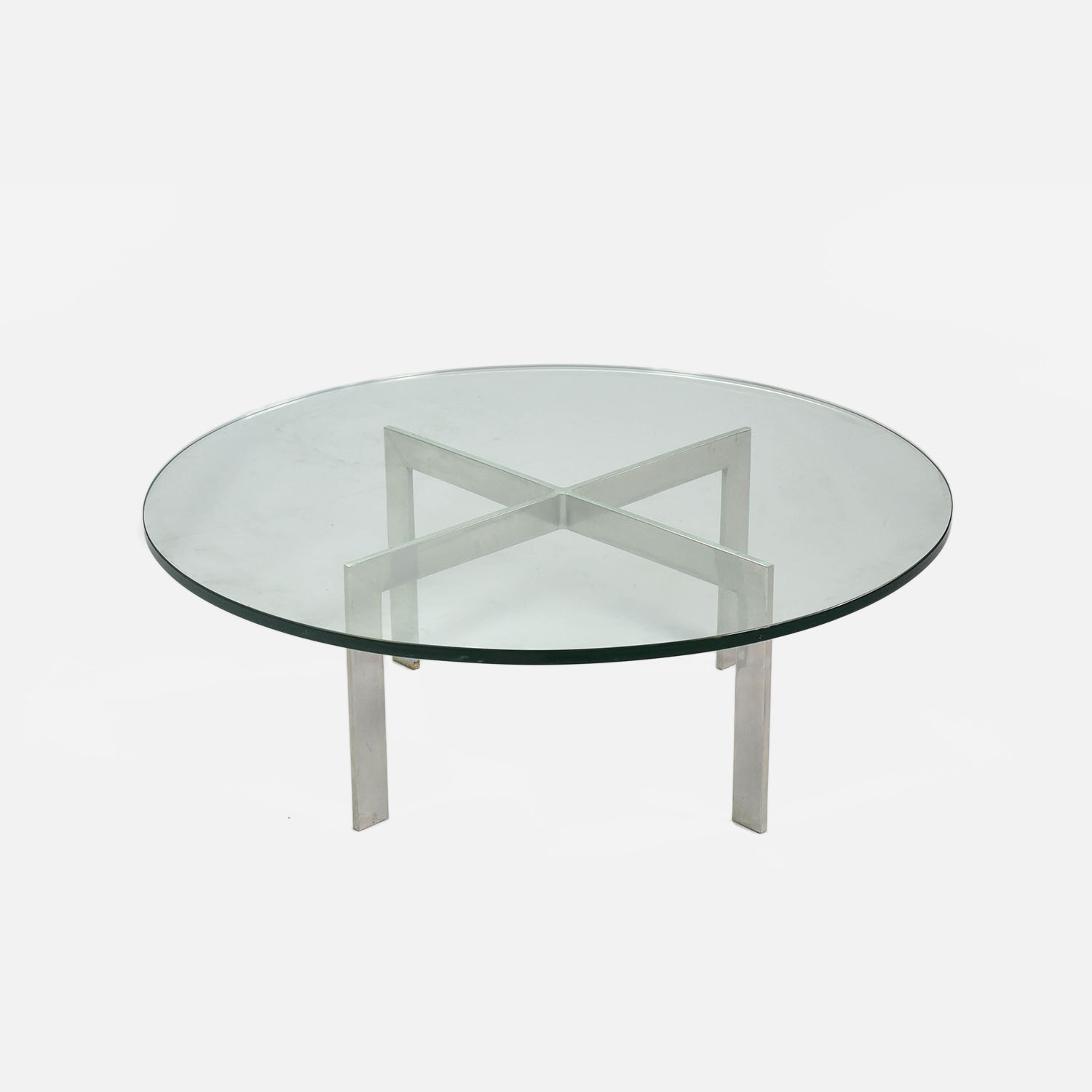1970s Retro Flat Bar Chromed Solid Steel Glass Top Round Coffee Table