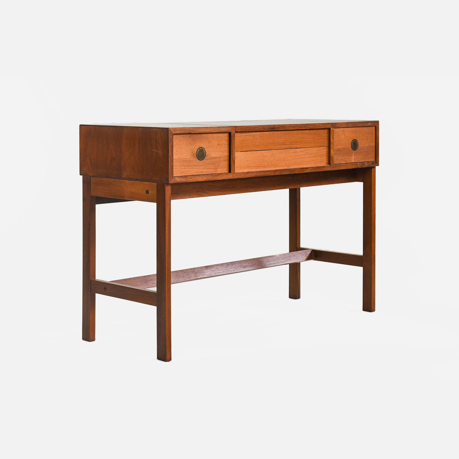 Danish Modern MCM Teak Flip Top Vanity Table with Mirror