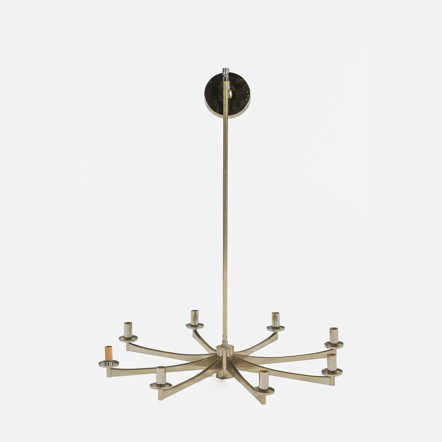 Vintage 1970s Retro Eight Arm Chrome Steel Chandelier Ceiling Light Fixture