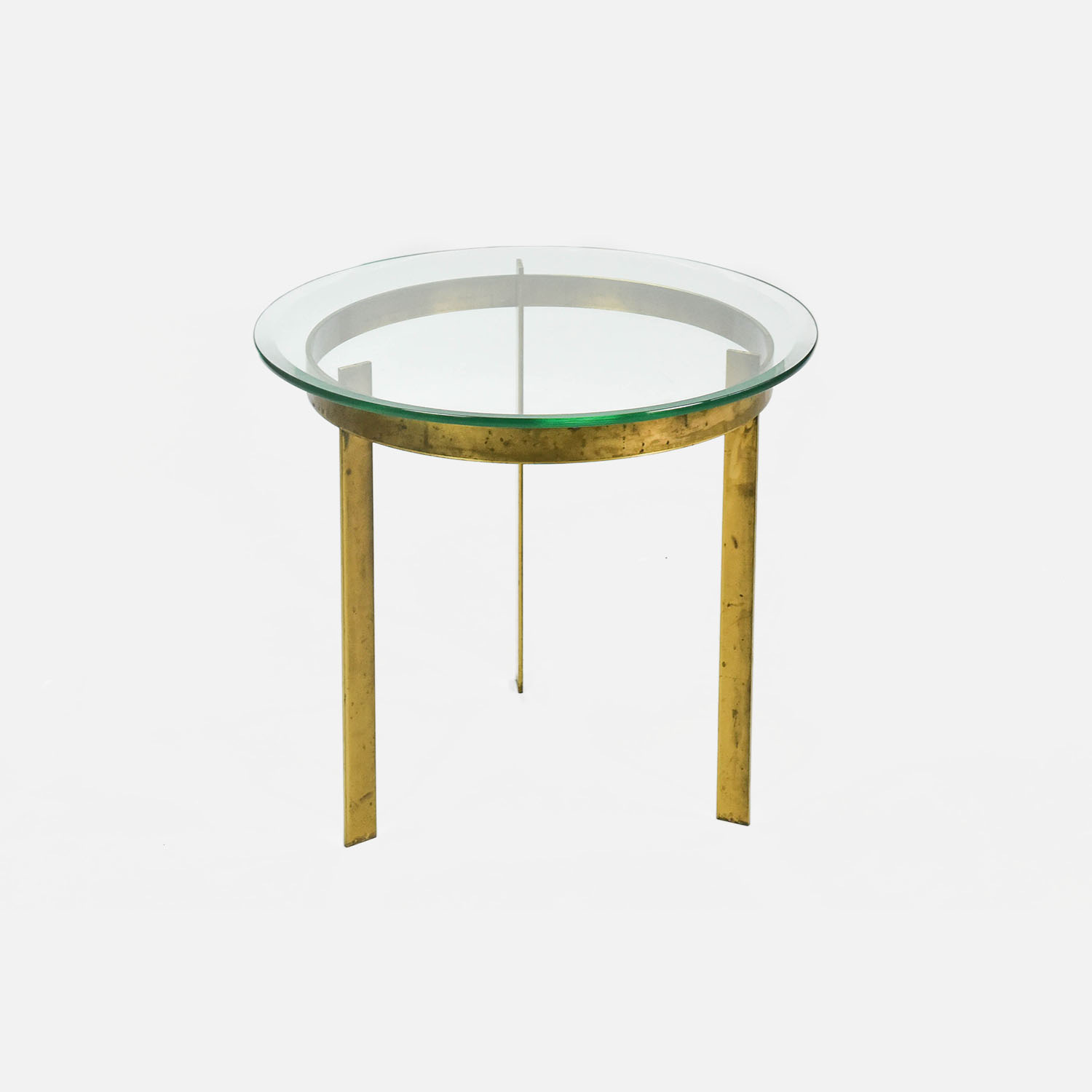 Modernist Bauhaus Flat Solid Brass Bar and Glass Round Side Table