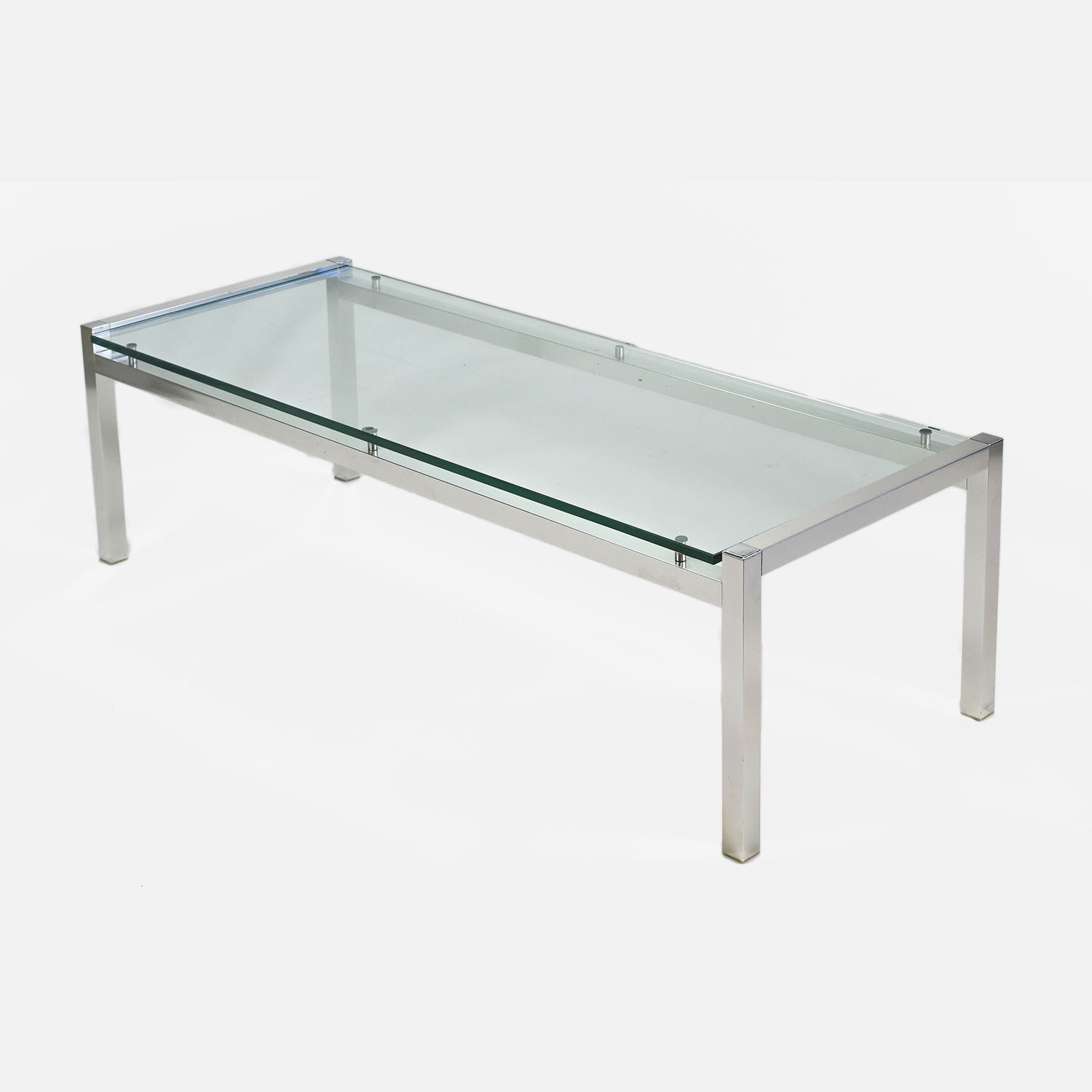 Florence Knoll Style Glass and Chrome Metal Coffee Table