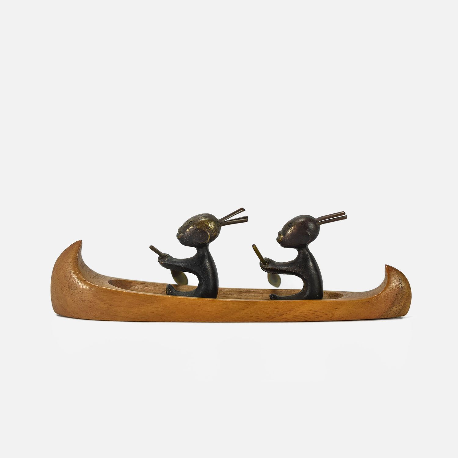 Original wHw Hagenauer Austrian Bronze Wood Canoe with Indian Braves