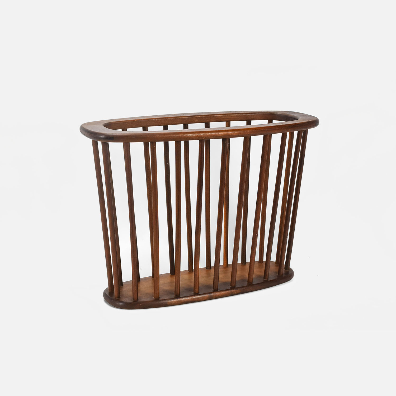 MCM Walnut Spindle Side Magazine Holder Newspaper Rack