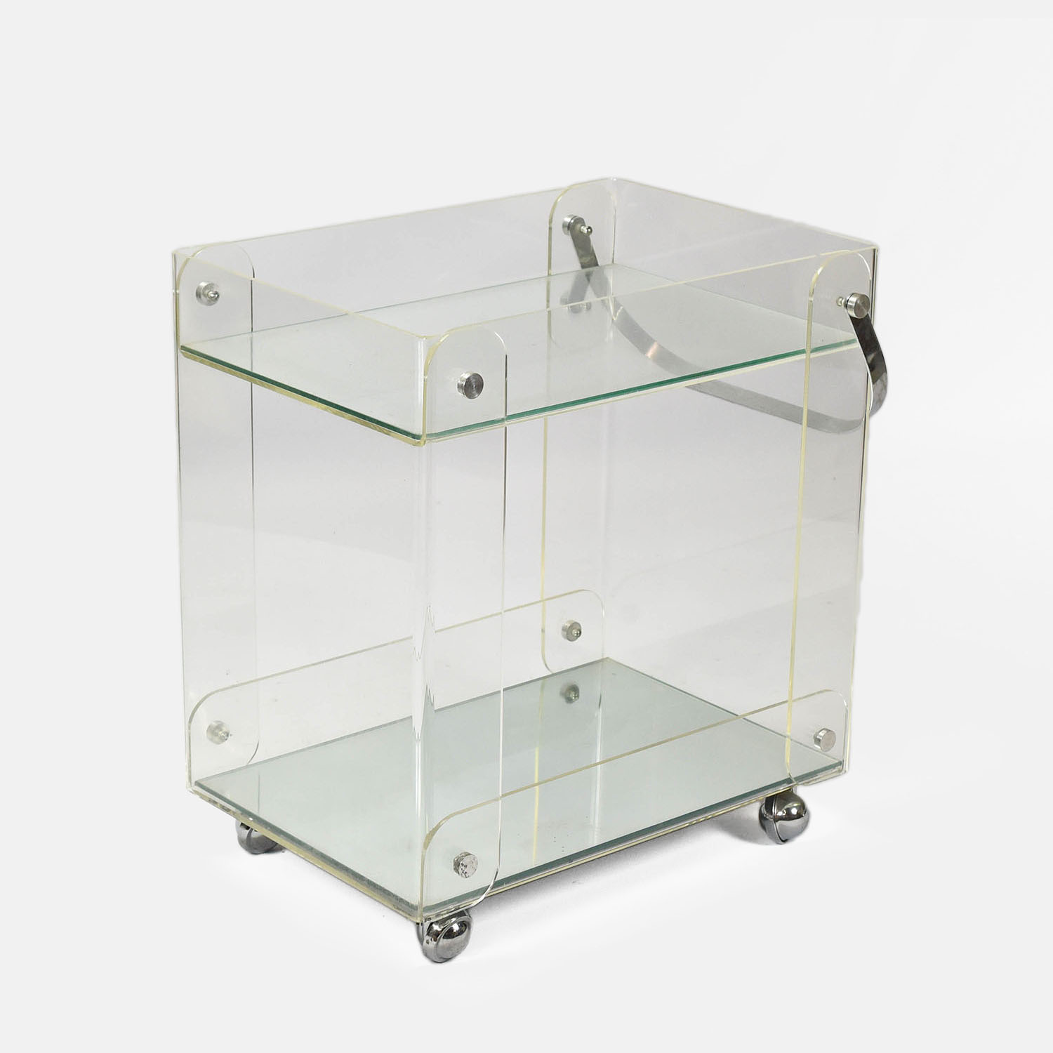 1970s MCM Clear Lucite Bar Cart Drink Stand on Ball Wheels