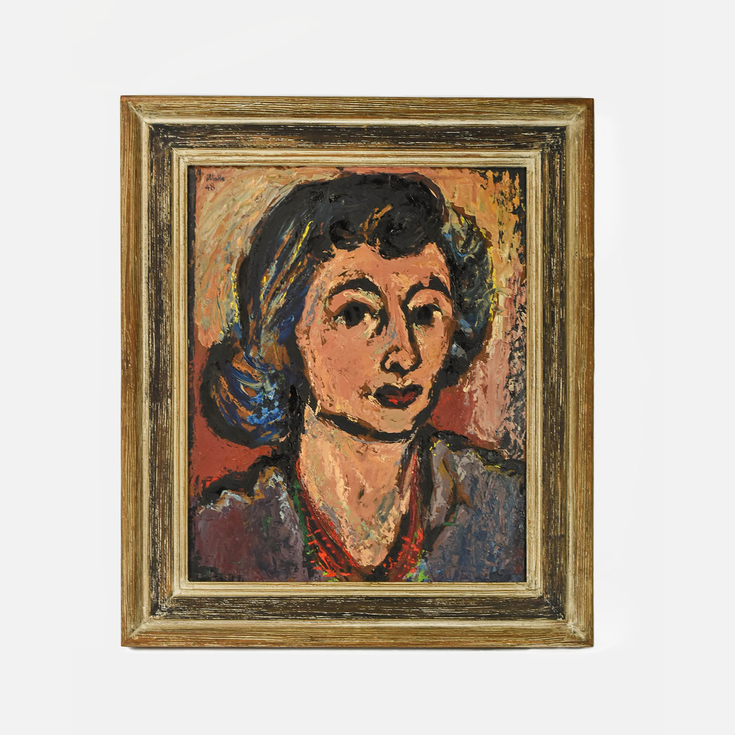 Laks, Victor (1924-2011) Expressionist Oil Portrait Painting on Board 1948