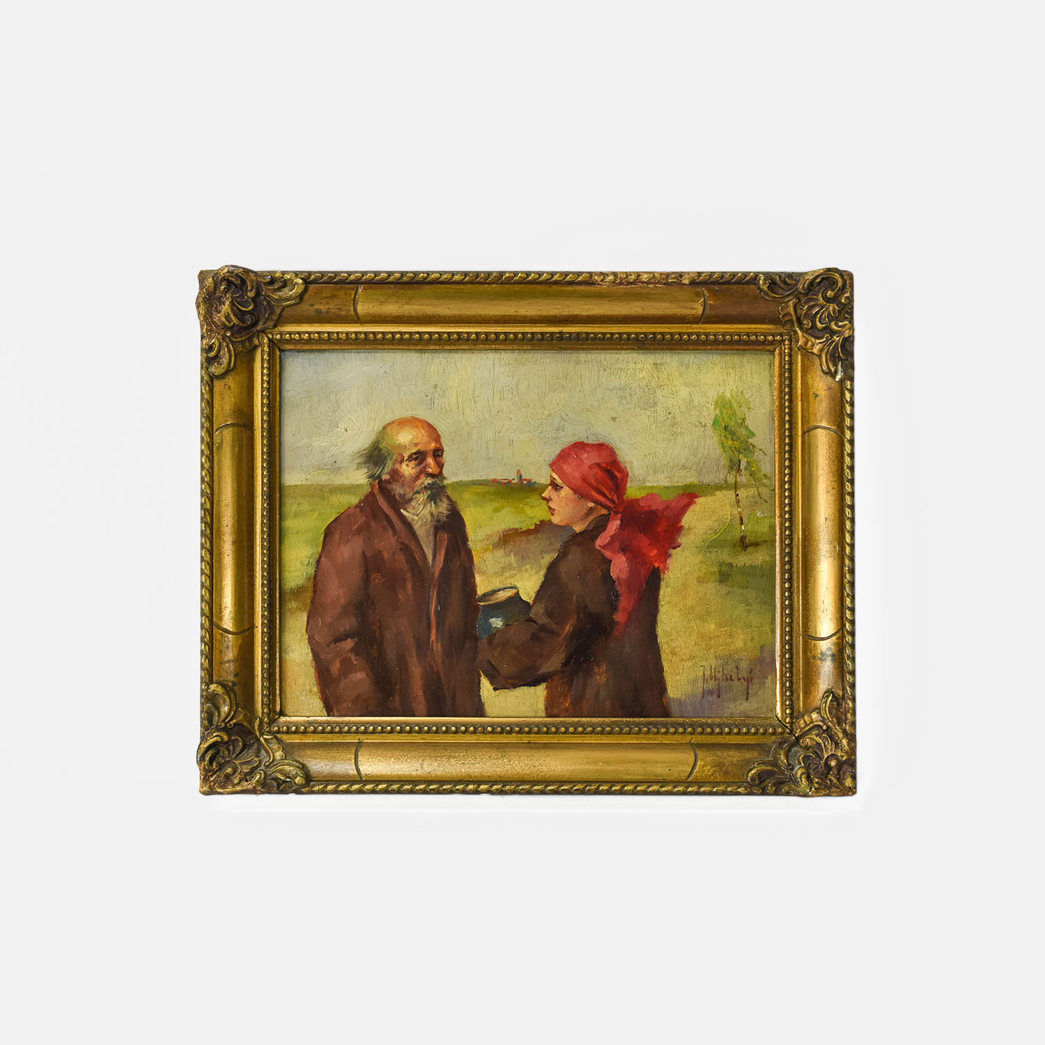 Ujhazy, Ferenc (1827 - 1921) Oil Painting on Board Peasants Meeting